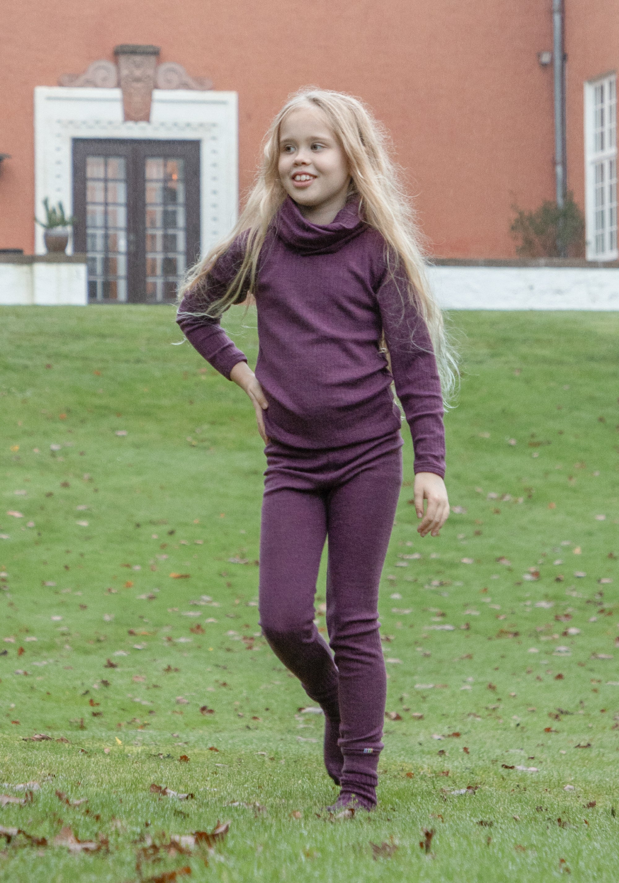 Colanți din lână merinos - Basic Plum