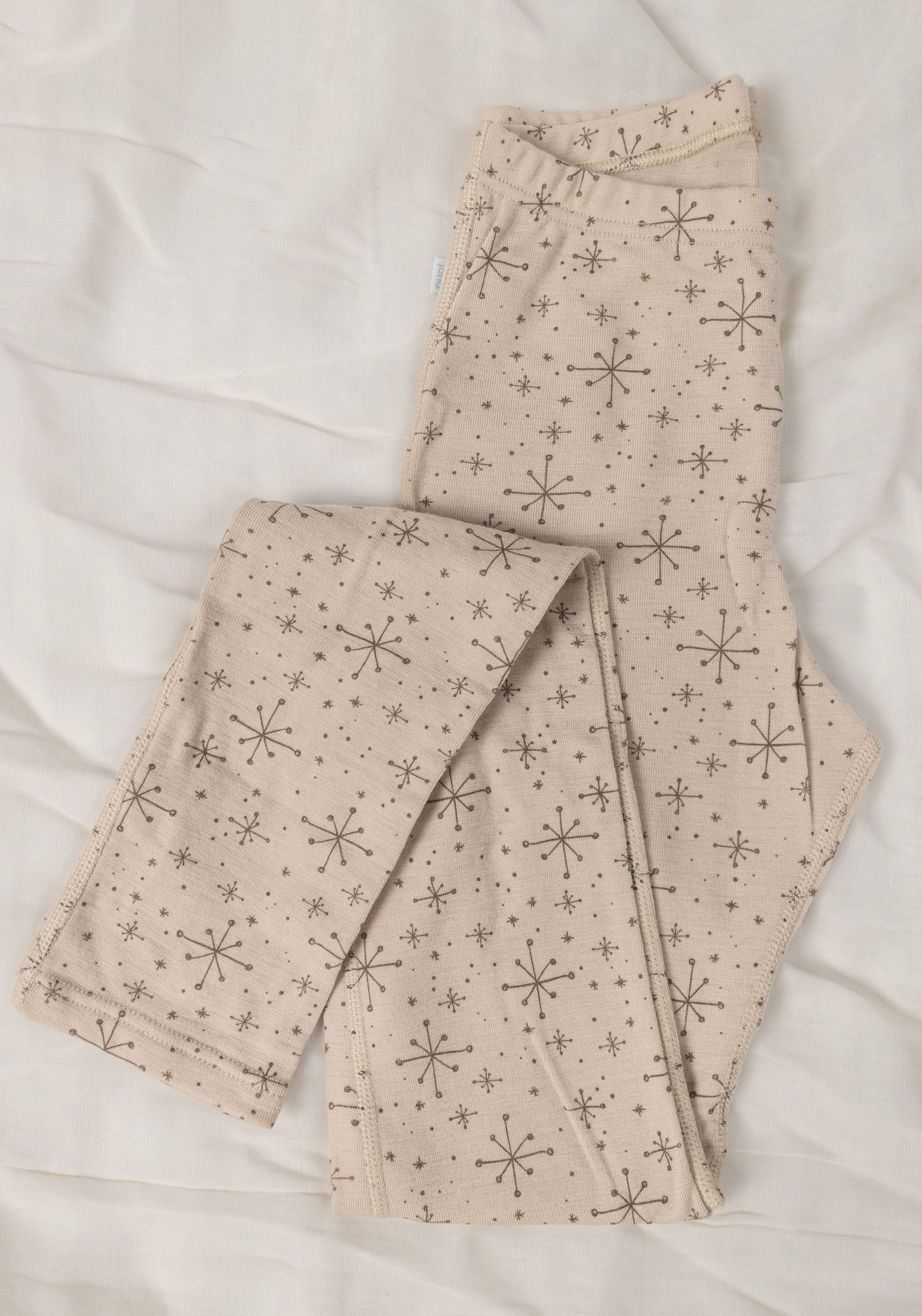Colanți din lână merinos - Handdrawn Snowflake Beige