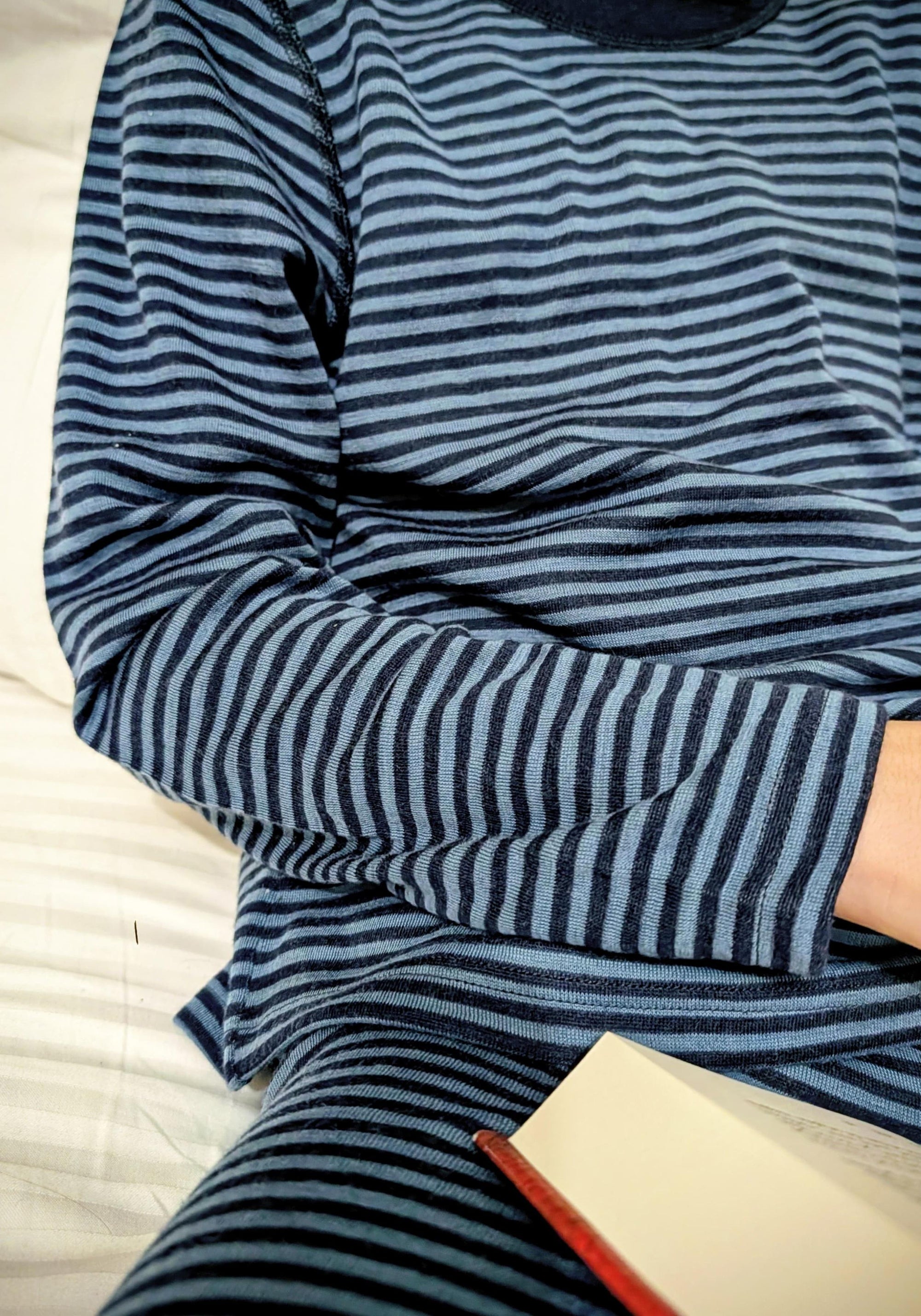 Bluză cu fermoar lână merinos - Mini Stripe Blue