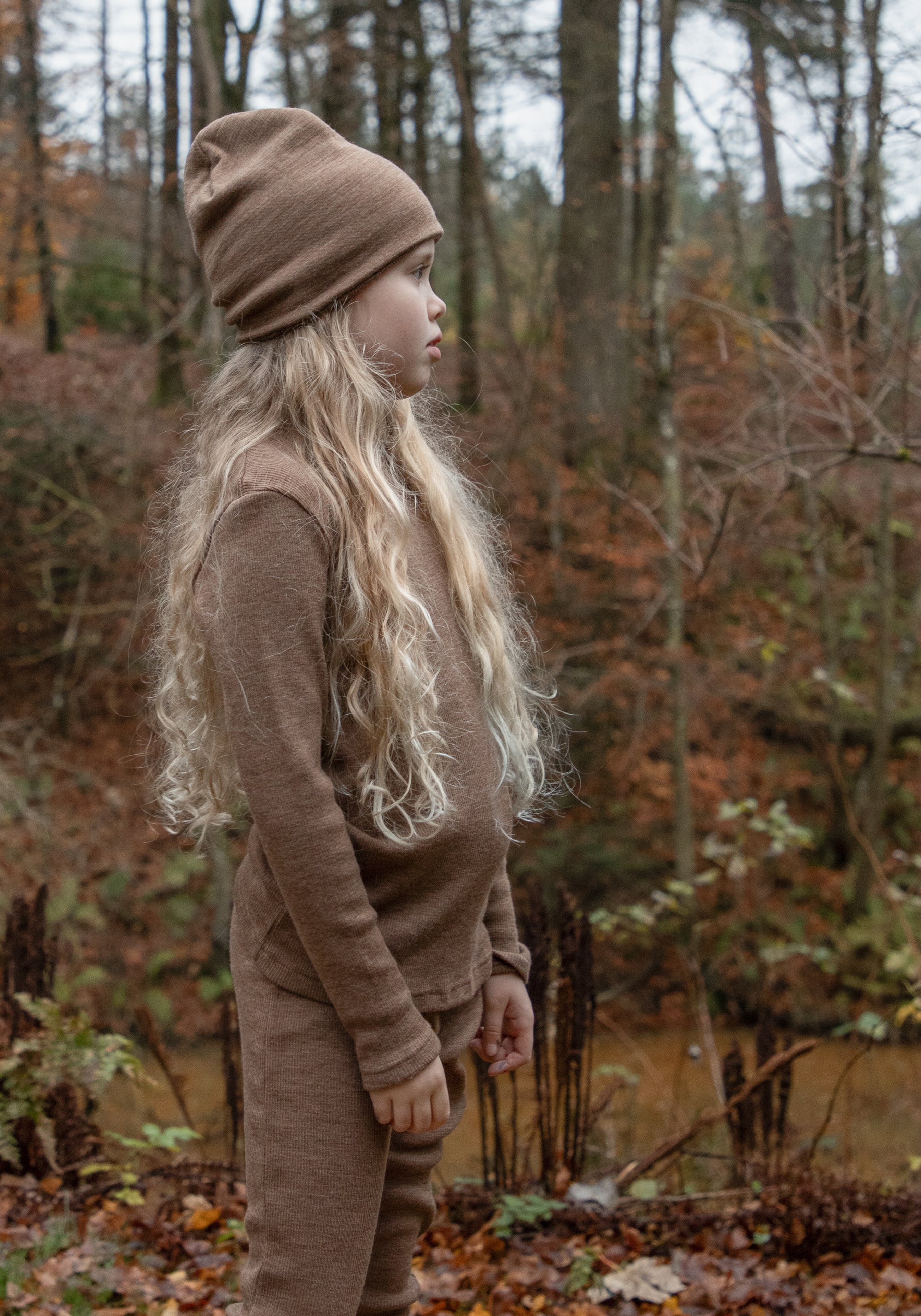 Colanți brushed din lână merinos - Rib Warm Brown