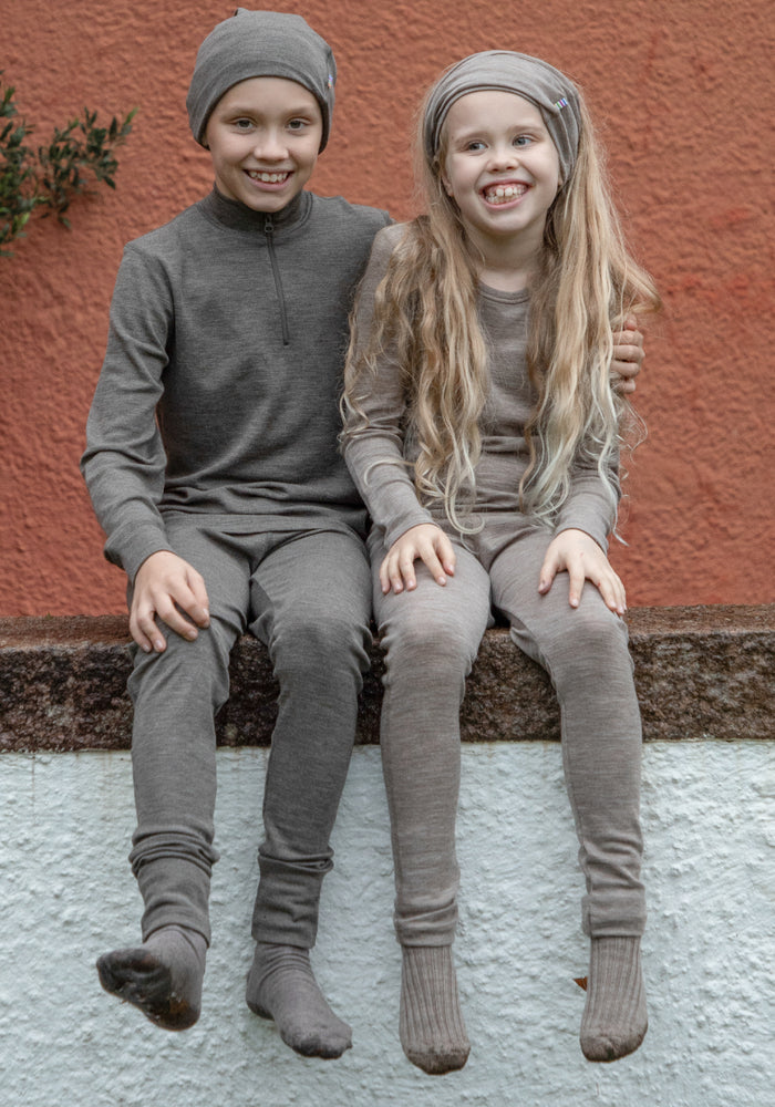 Colanți brushed din lână merinos - Rib Warm Brown