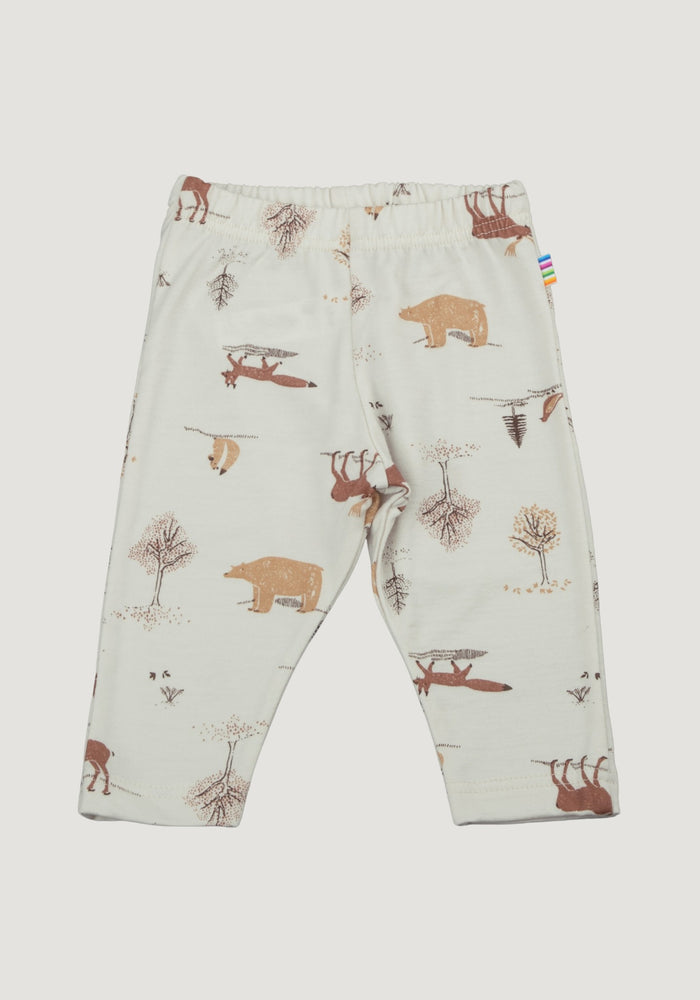 Colanți din lână merinos - Wood Animals Light Beige