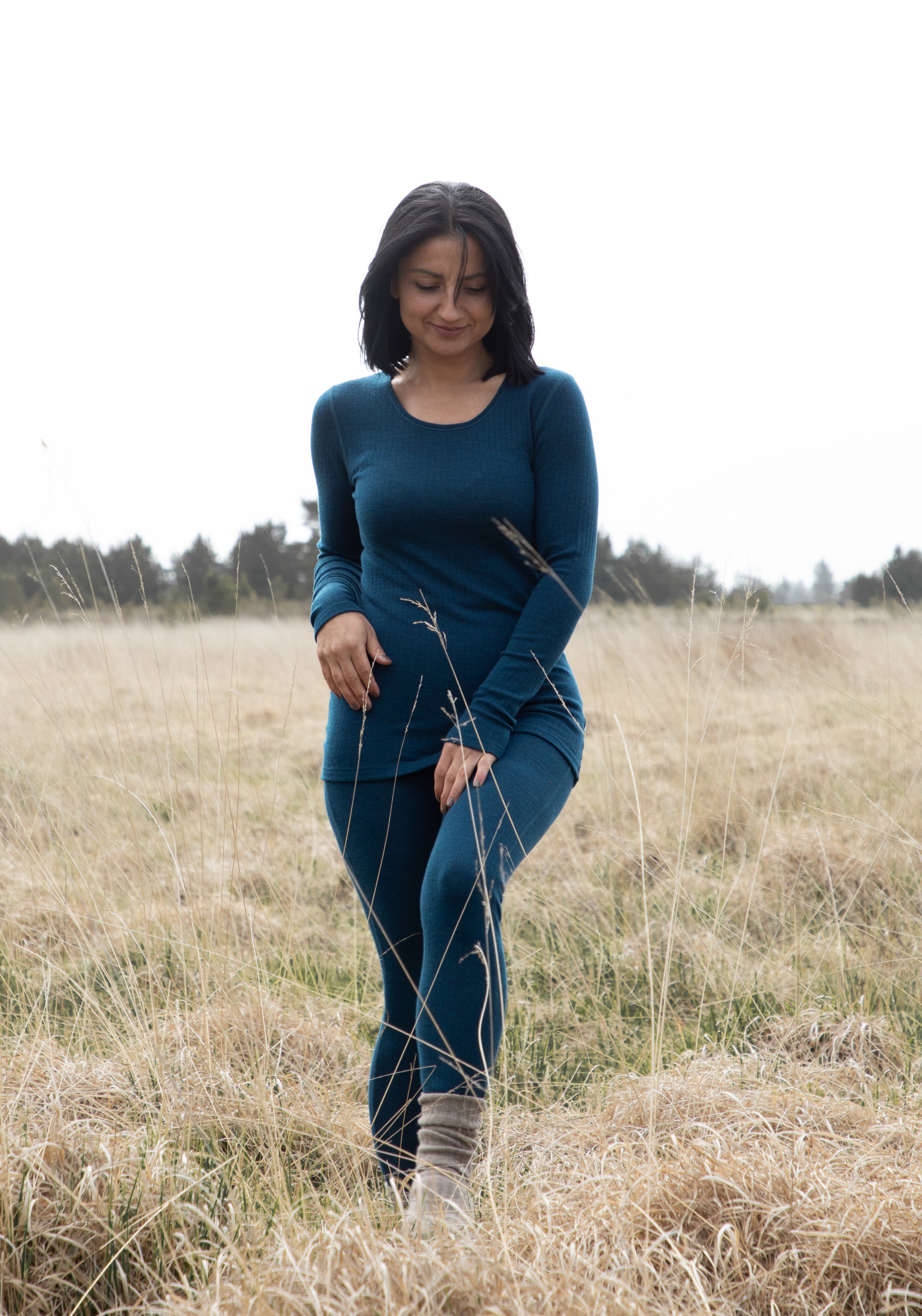 Bluză femei din lână merinos - Basic Dark Turquoise