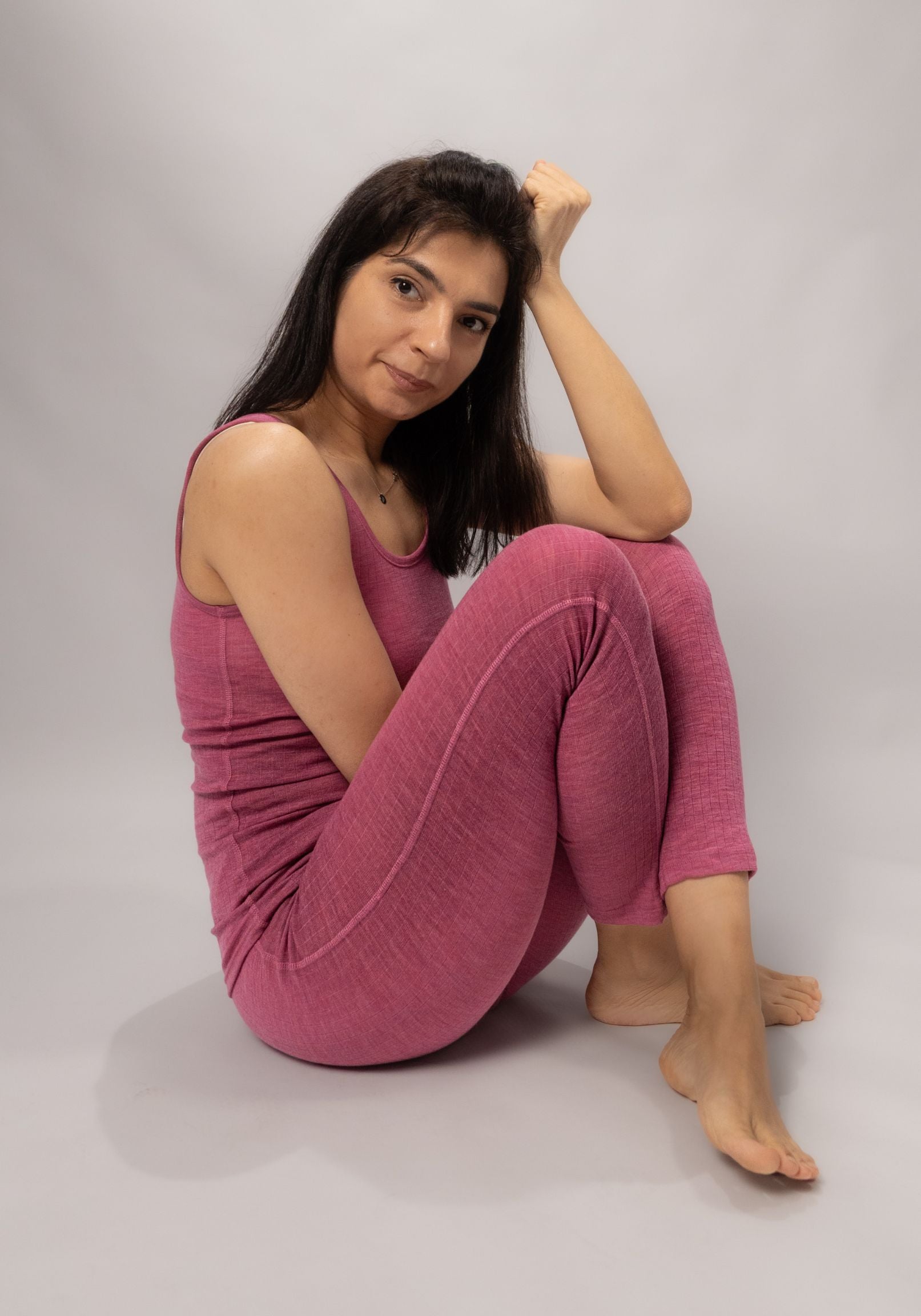 Colanți femei din lână merinos - Basic Pink
