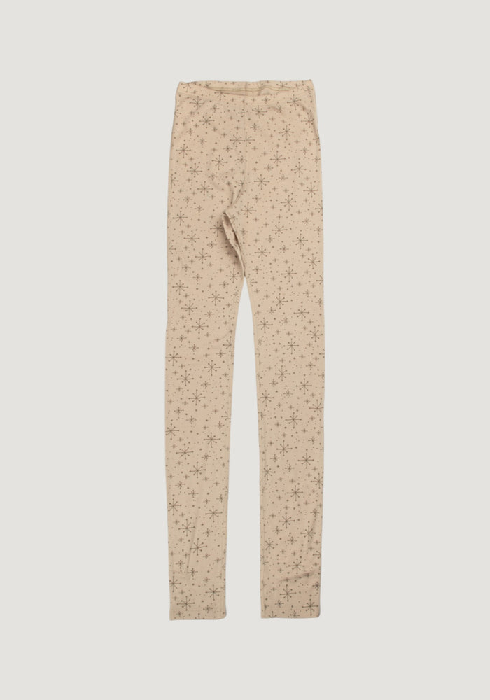 Colanți femei din lână merinos - Handdrawn Snowflake Beige