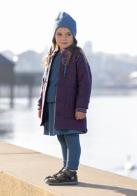 Palton din lână merinos fiartă - Aubergine