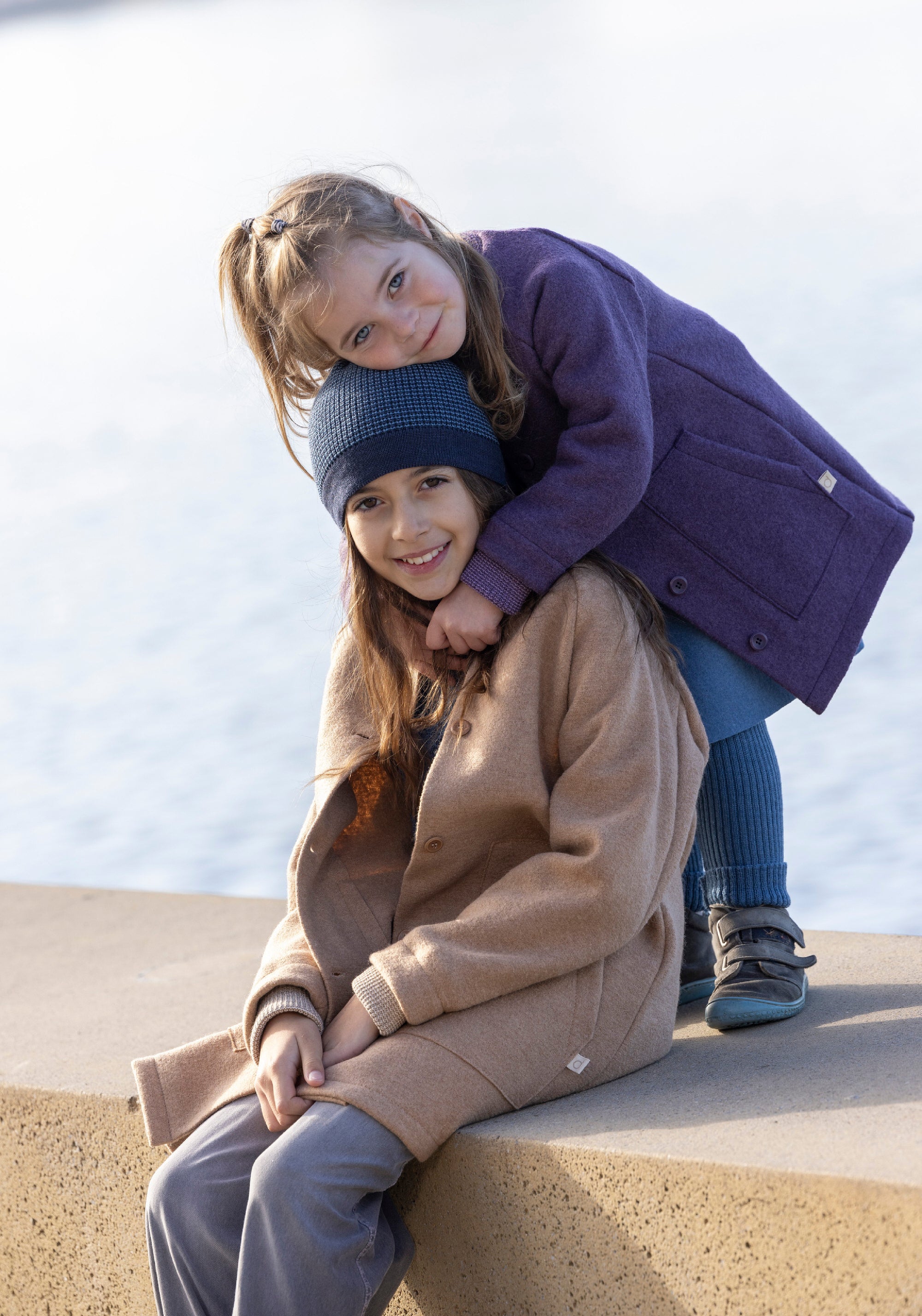 Palton din lână merinos fiartă - Aubergine