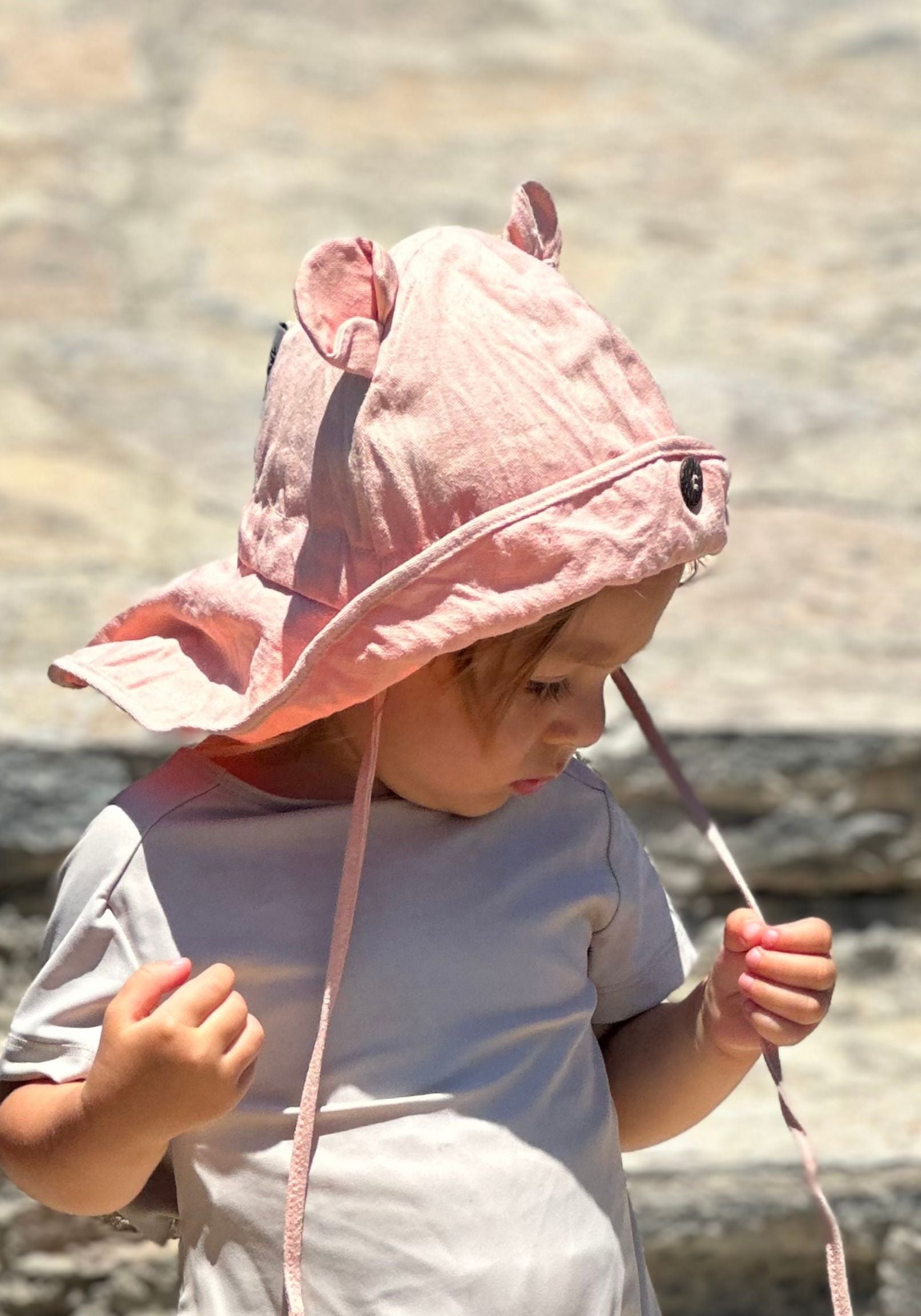 Pălărie ajustabilă din cânepă și bumbac - Teddy Bear Strawberry Milk