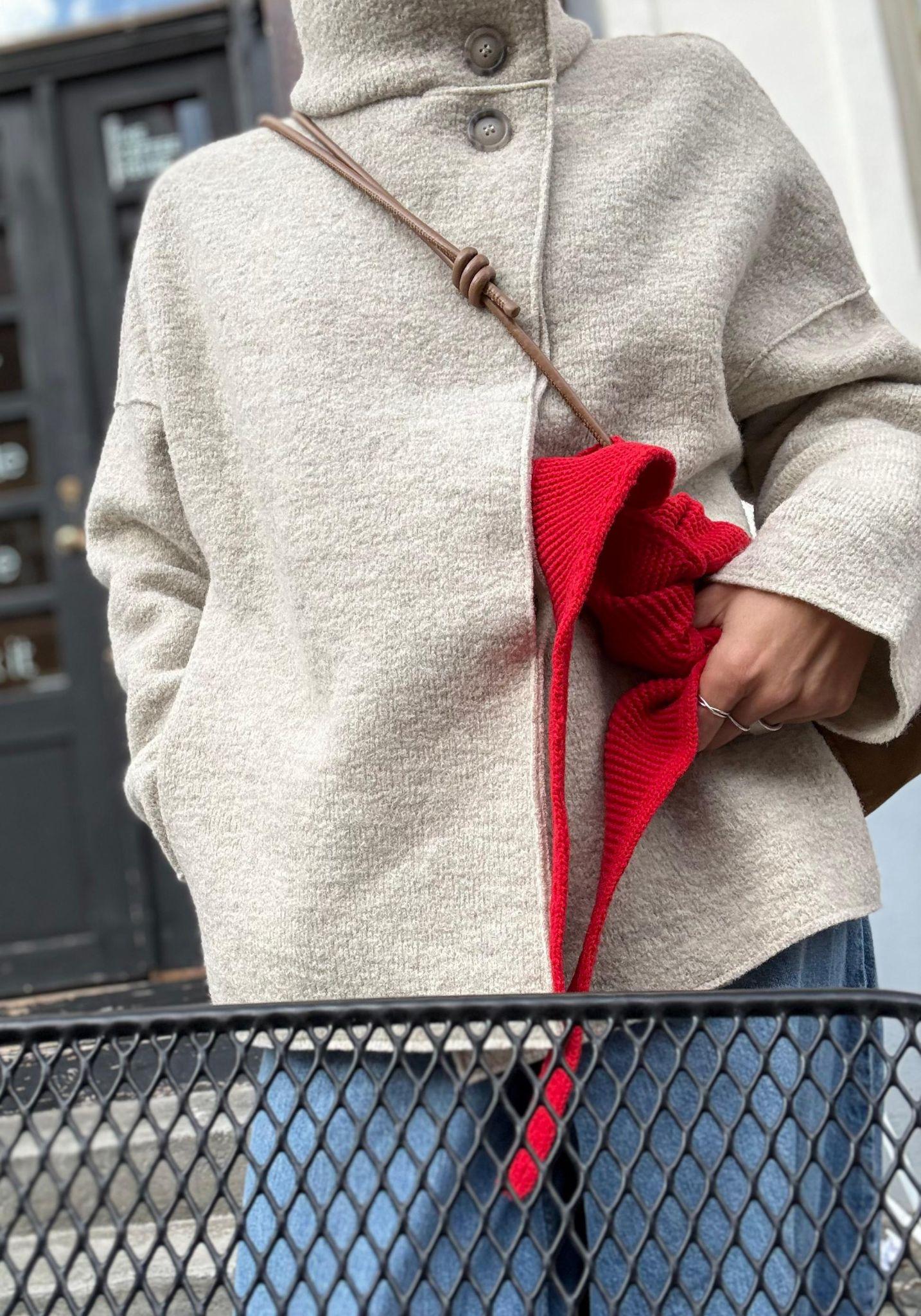 Jachetă femei din lână fiartă - Natur