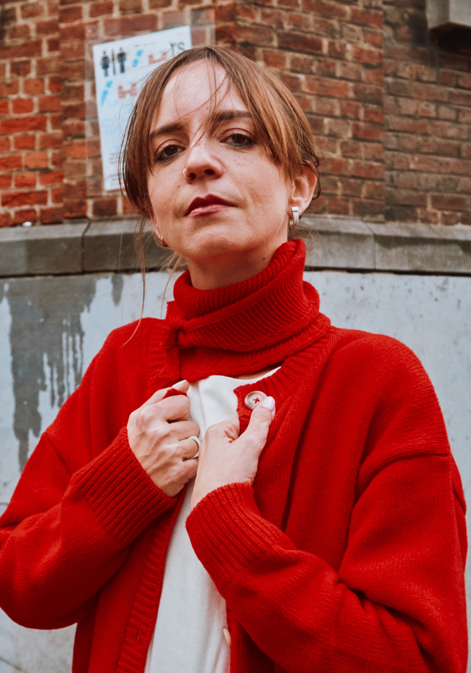 Eșarfă tricotată femei din lână - Scarf Scarlett Red