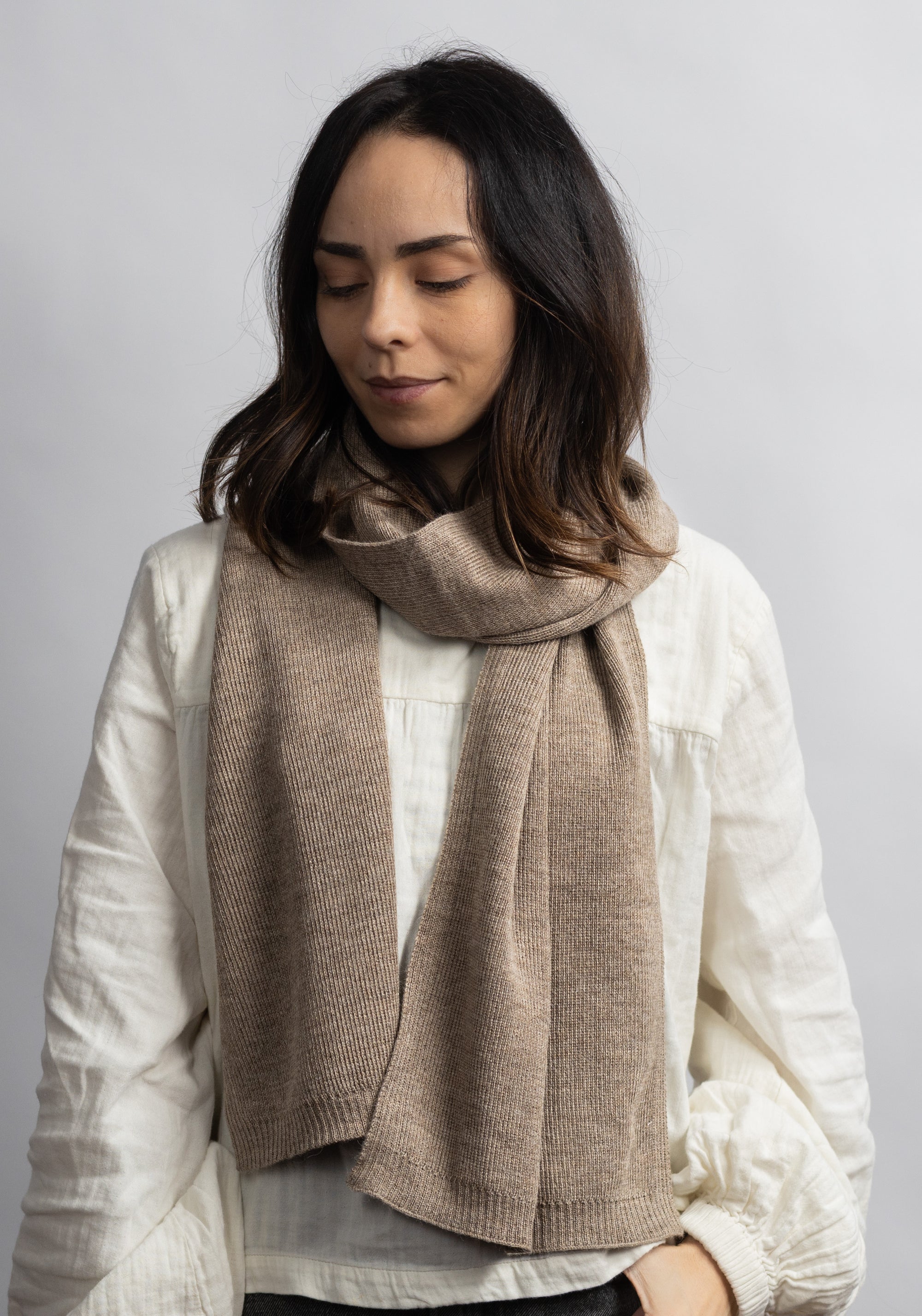 Fular adulți baby alpaca - Rib Beige Melange