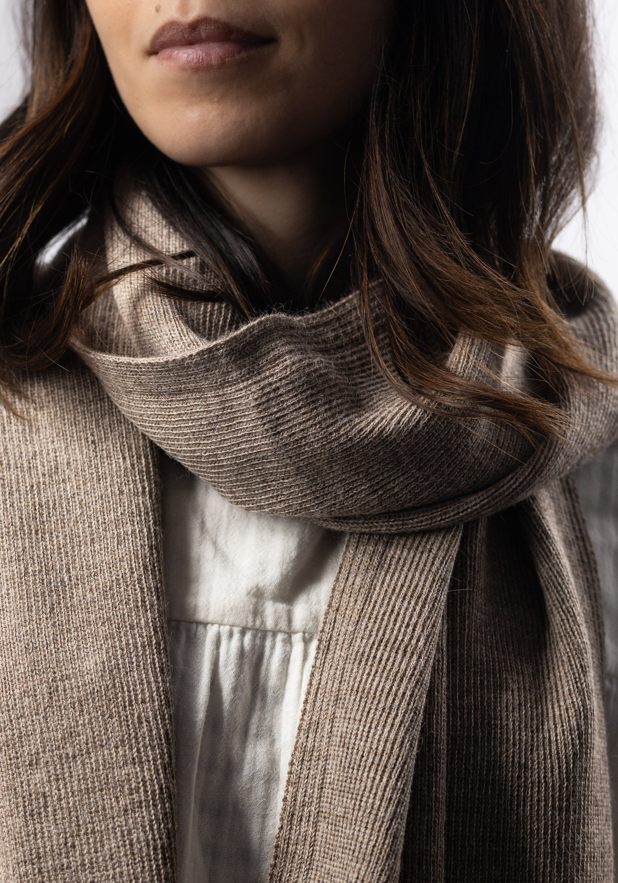 Fular adulți baby alpaca - Rib Beige Melange