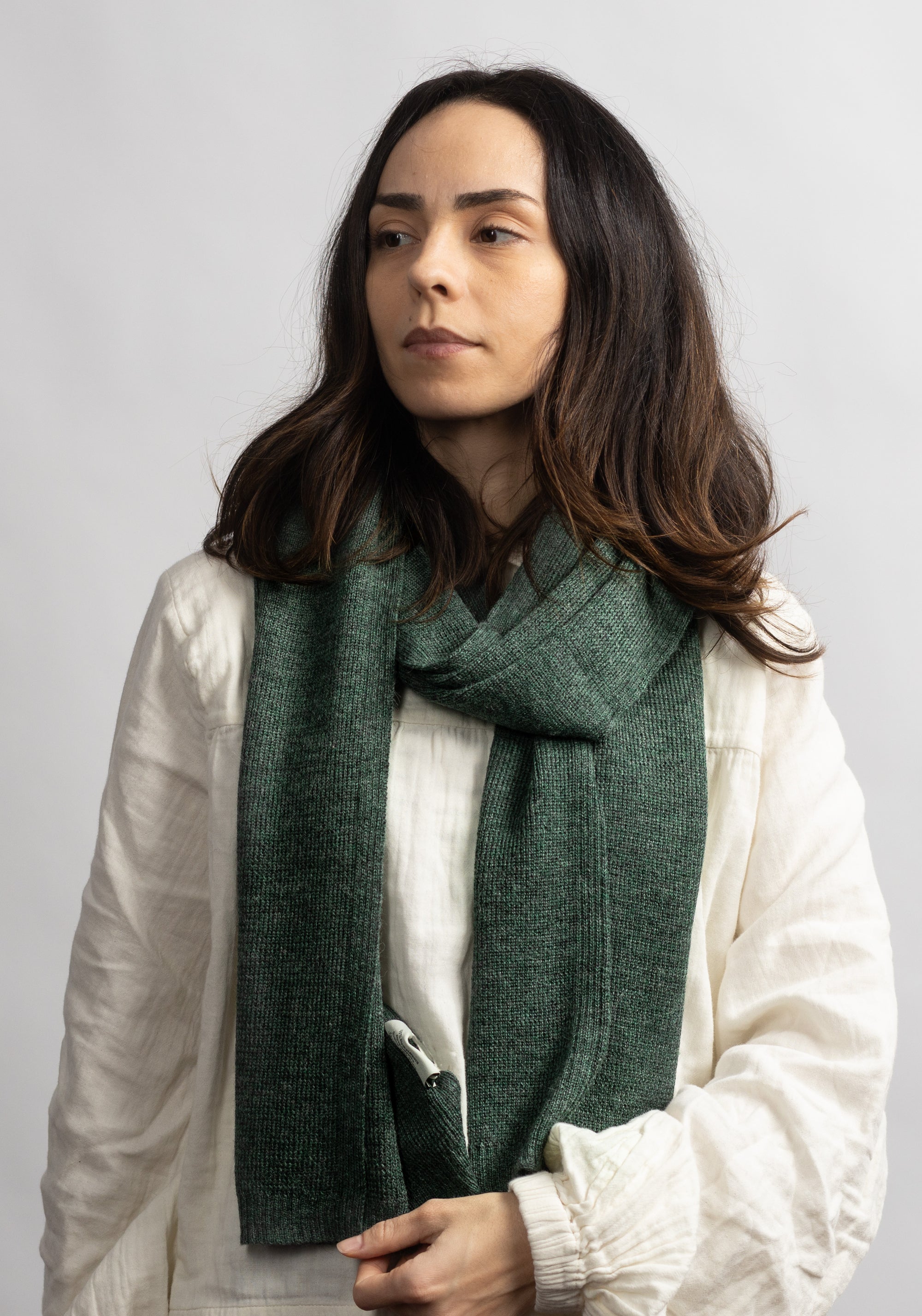 Fular adulți baby alpaca - Rib Grey Green Melange