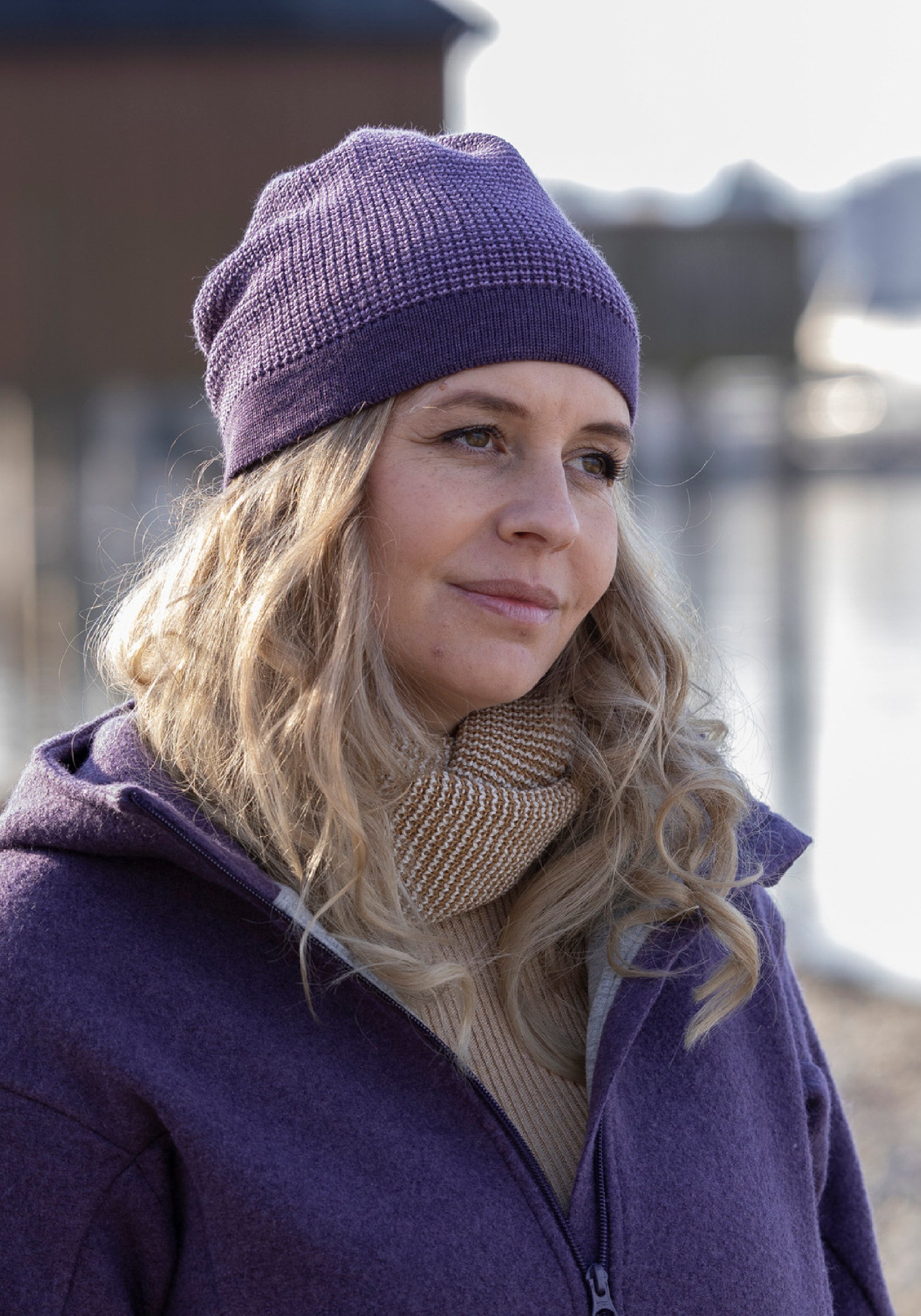 Fular circular adulți din lână merinos - Toffee/Natural