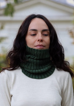 Fular circular din baby alpaca - Moss Green Melange