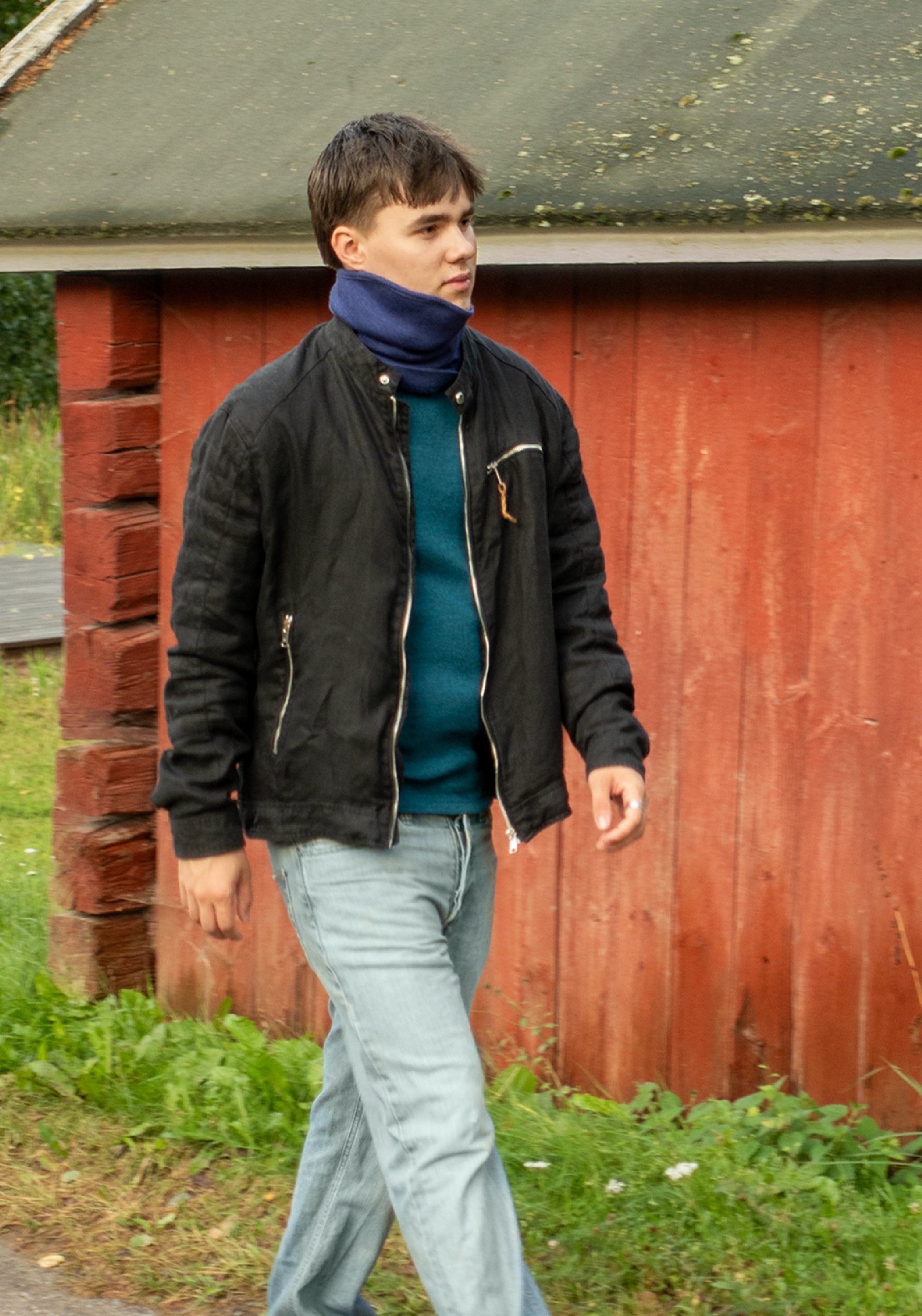 Fular circular din lână merinos - Twilight Blue