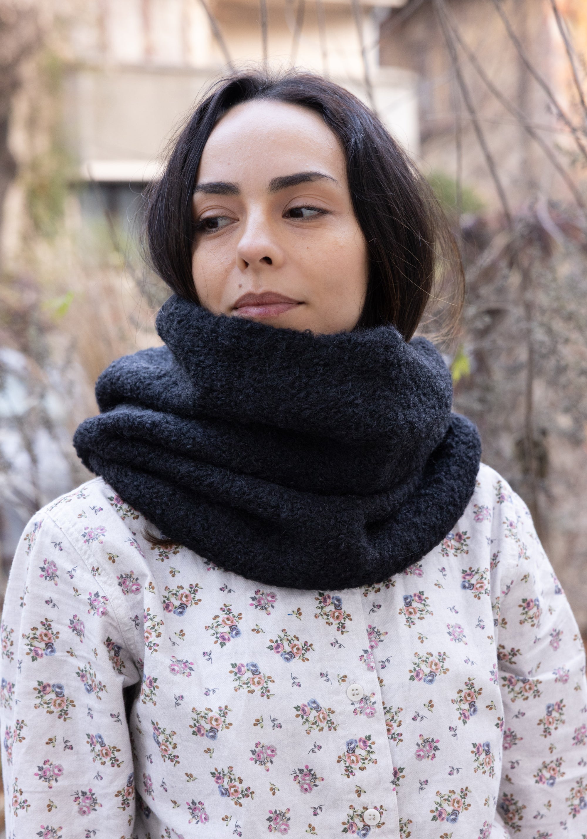 Fular circular femei din alpaca și lână Highland - Inji Black