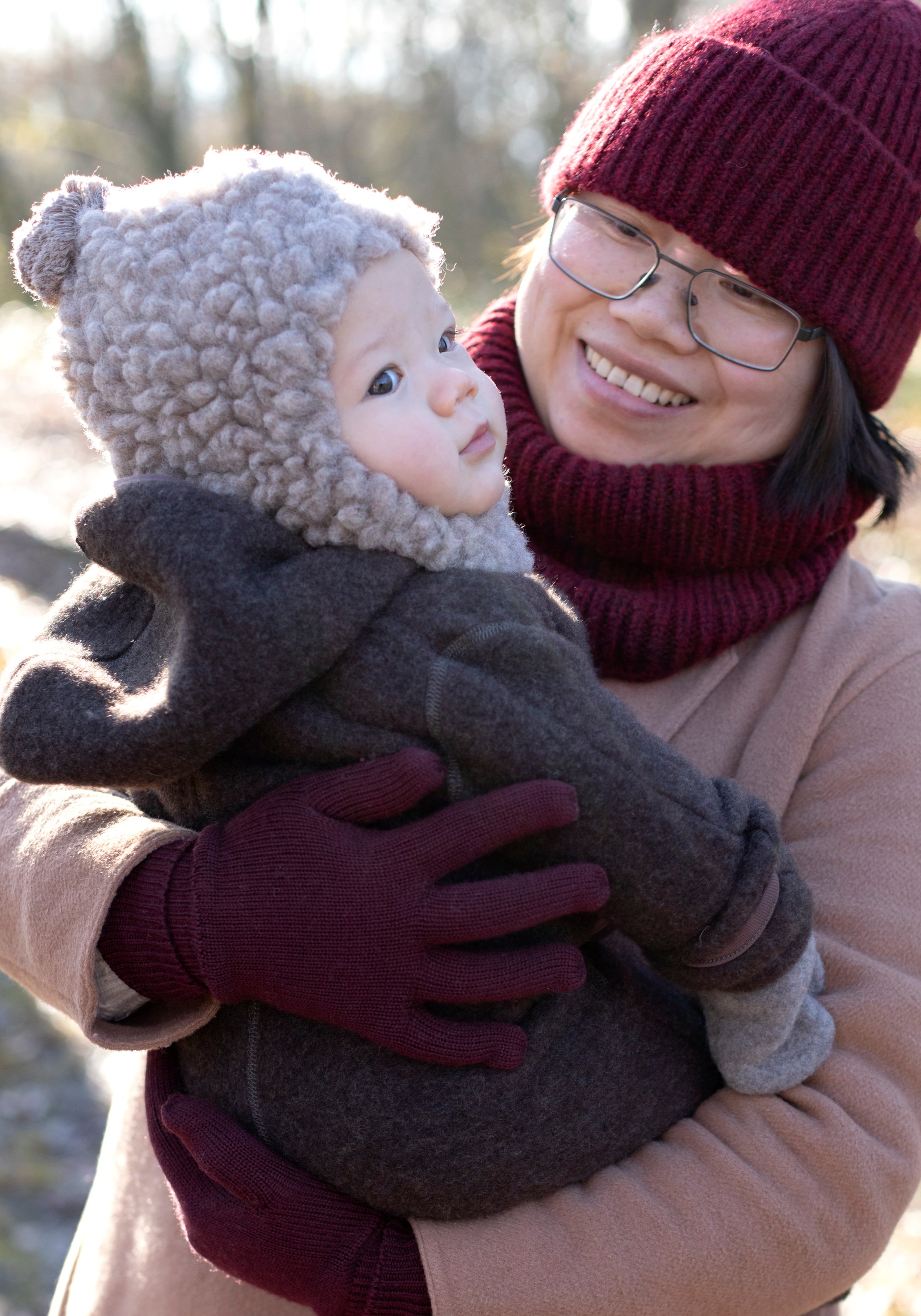 Căciulă Rib femei din baby alpaca, bumbac și lână merinos - Burgundy