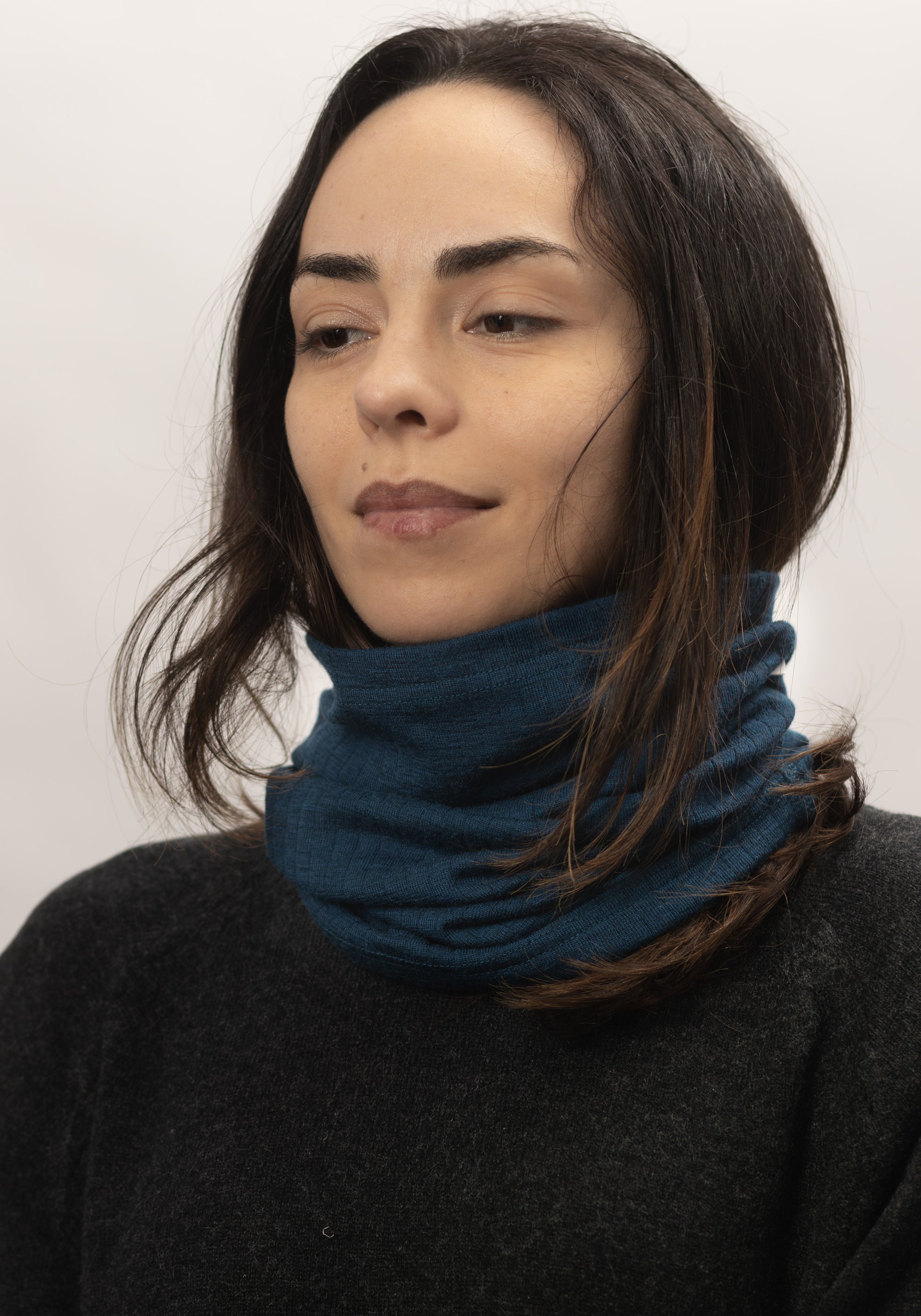 Fular circular lână merinos - Basic Dark Turquoise