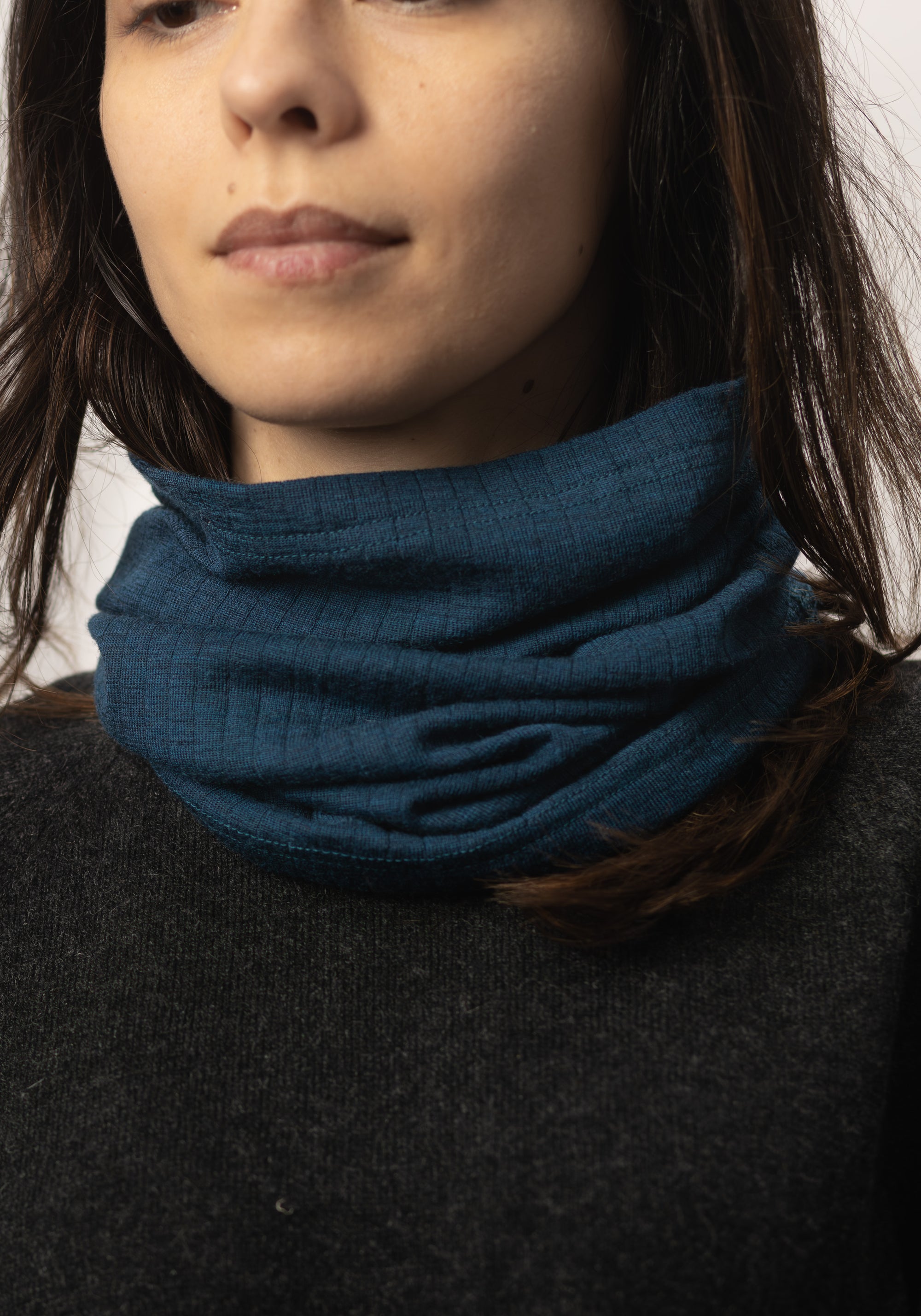 Fular circular lână merinos - Basic Dark Turquoise