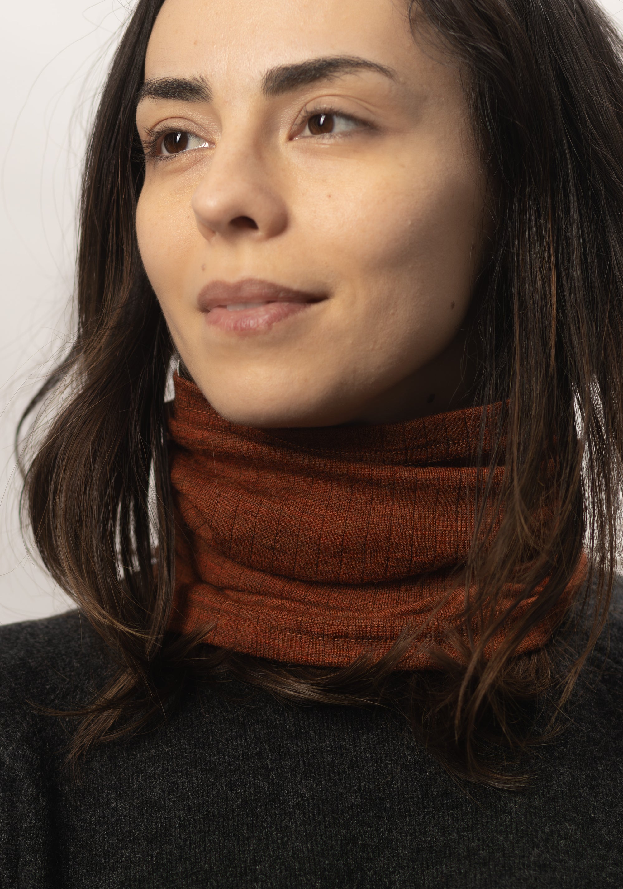 Fular circular lână merinos - Basic Russet