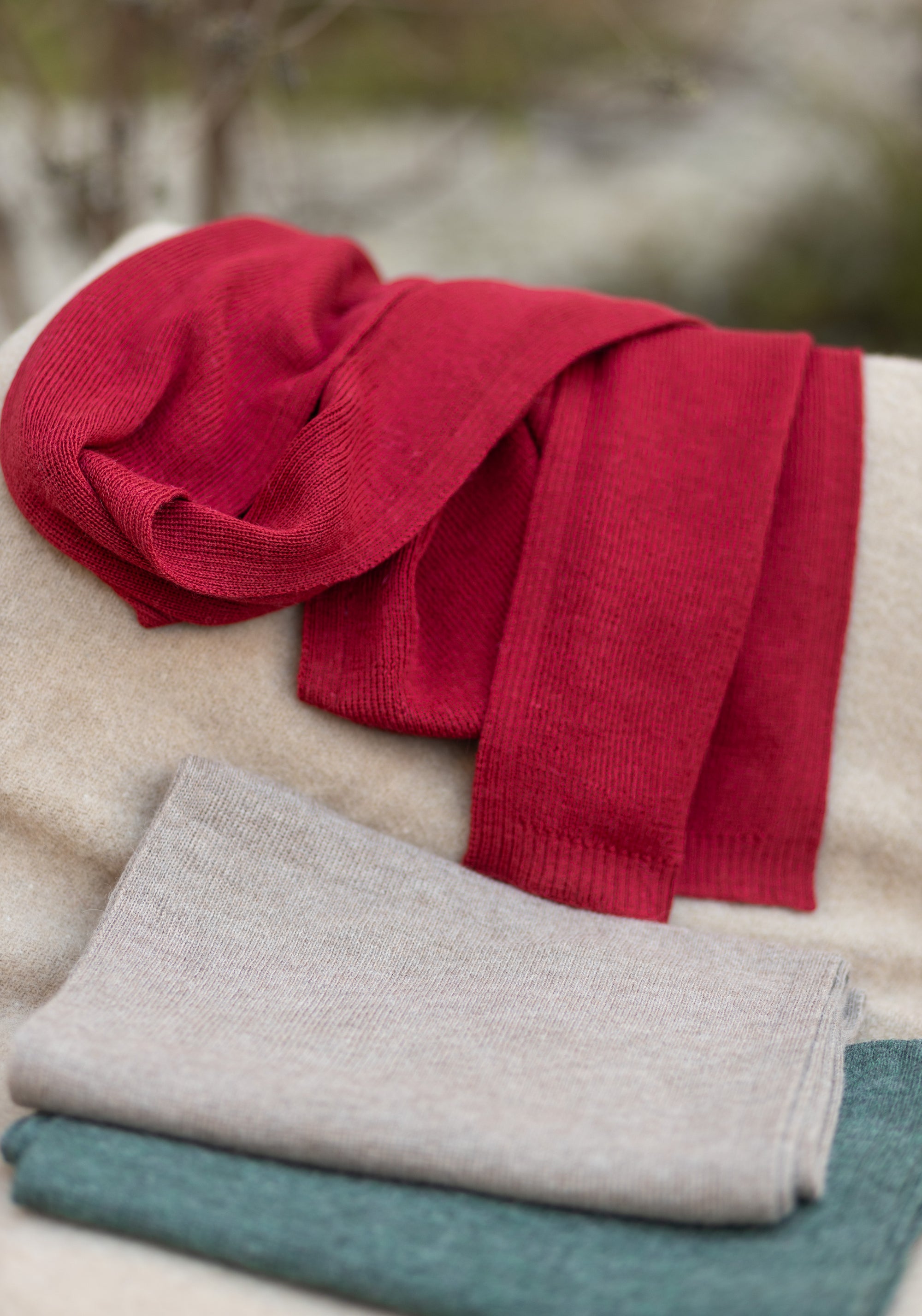 Fular femei baby alpaca - Rib Cherry Red