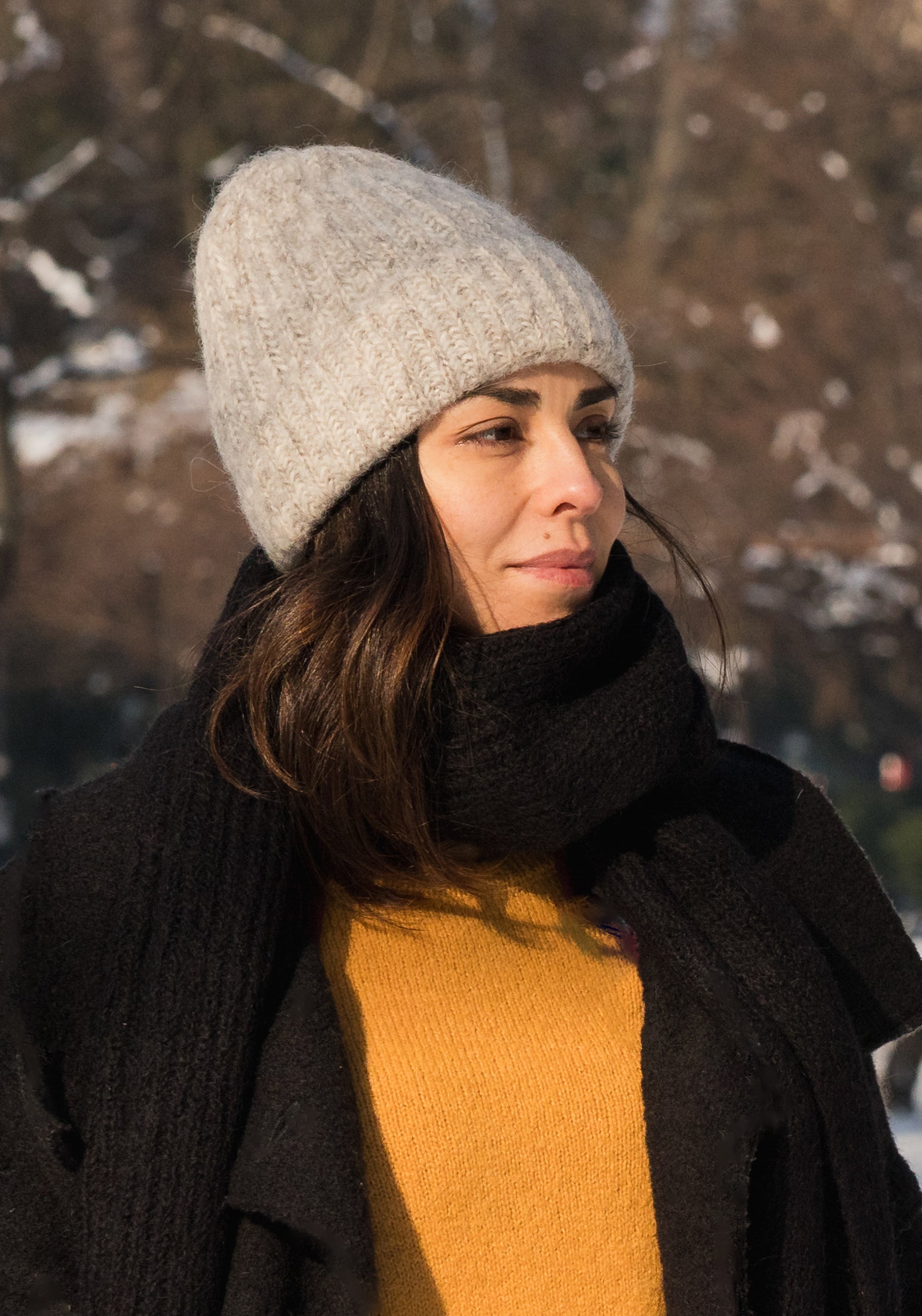 Fular femei din alpaca și lână Highland - Dune Black