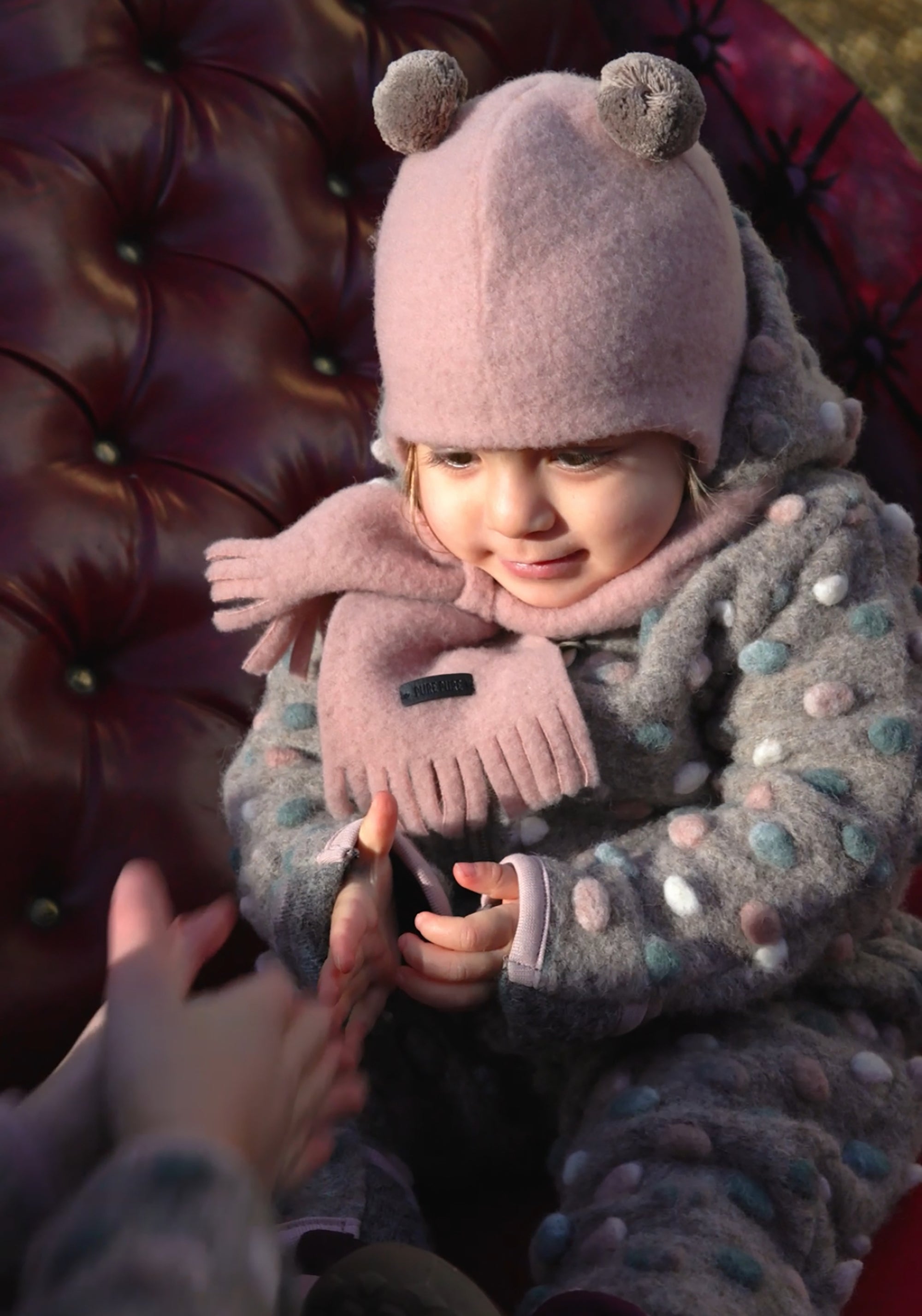 Căciulă fleece din lână merinos - Dusty Rose