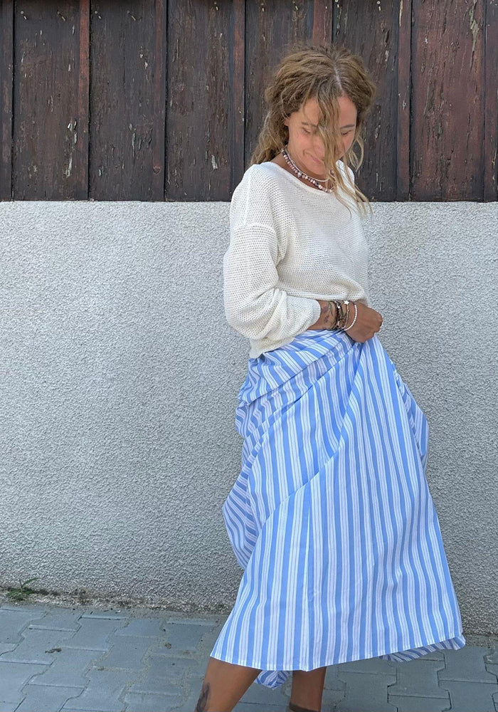 Fustă din bumbac - Chia Wide Blue/White Stripes
