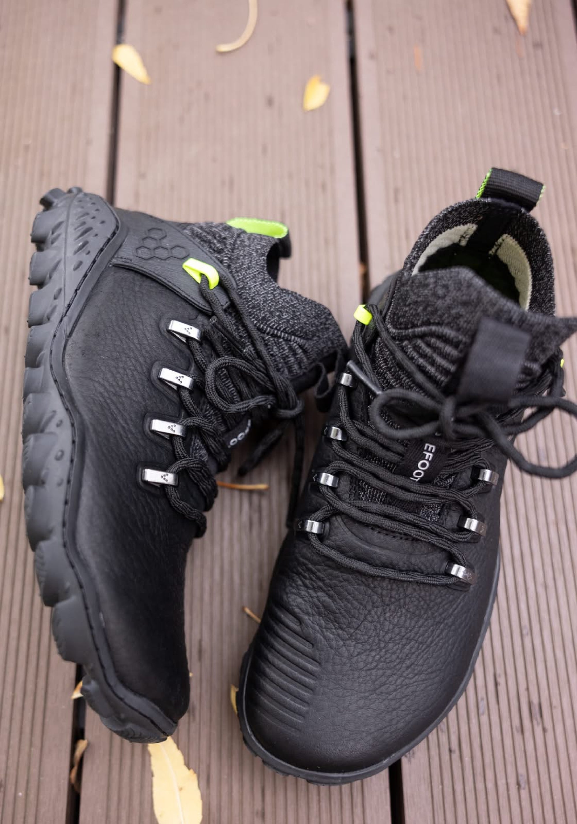 Ghete drumeție Barefoot din piele - Magna Forest ESC Women Obsidian/Lime