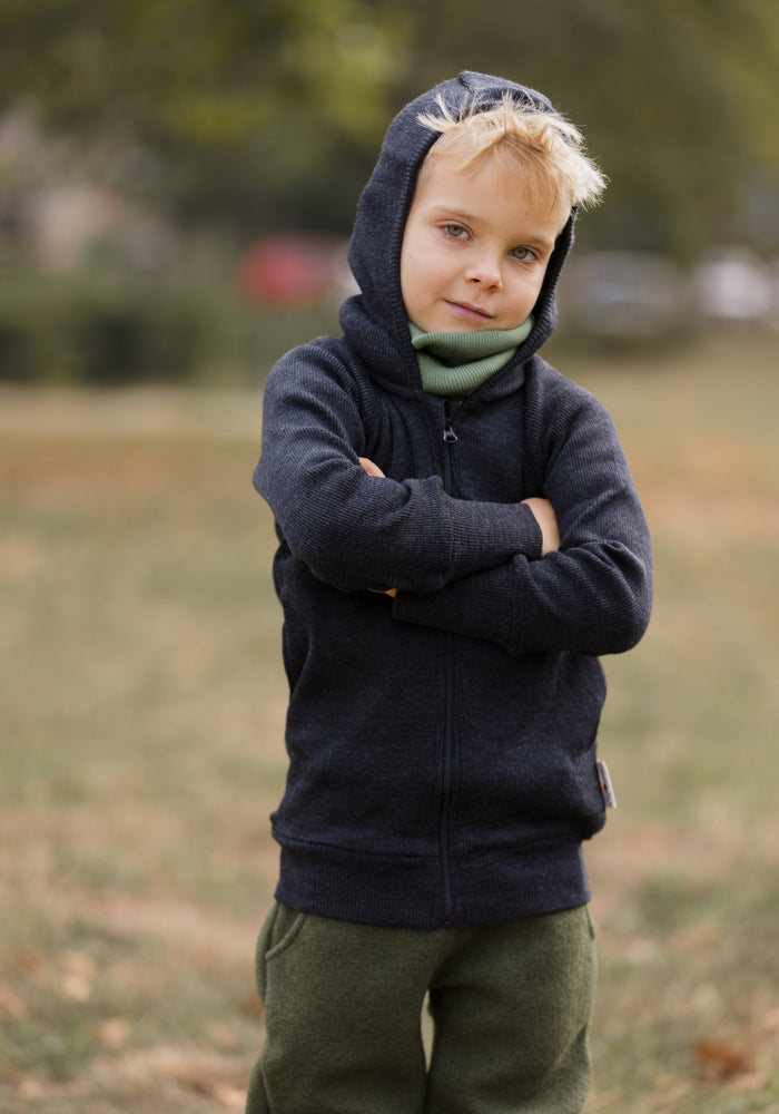 Hanorac din lână merinos - Foggy Black