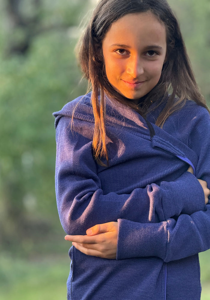 Hanorac din lână merinos - Twilight Blue