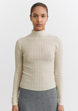 Helancă din lână merinos - Pointelle Fine knit Ecru