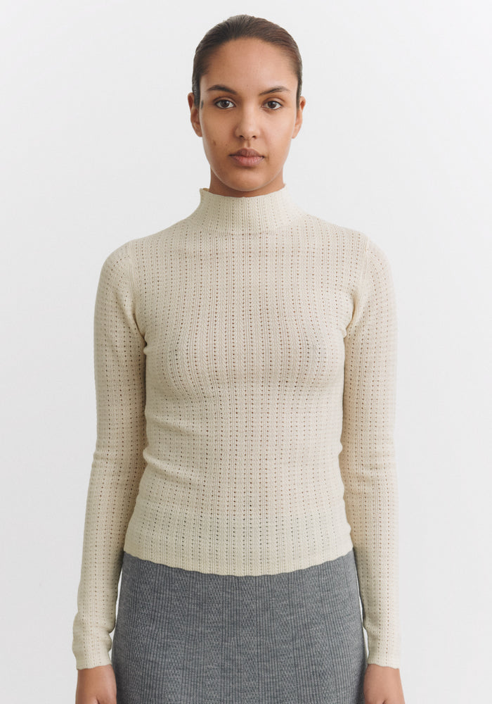 Helancă din lână merinos - Pointelle Fine knit Ecru