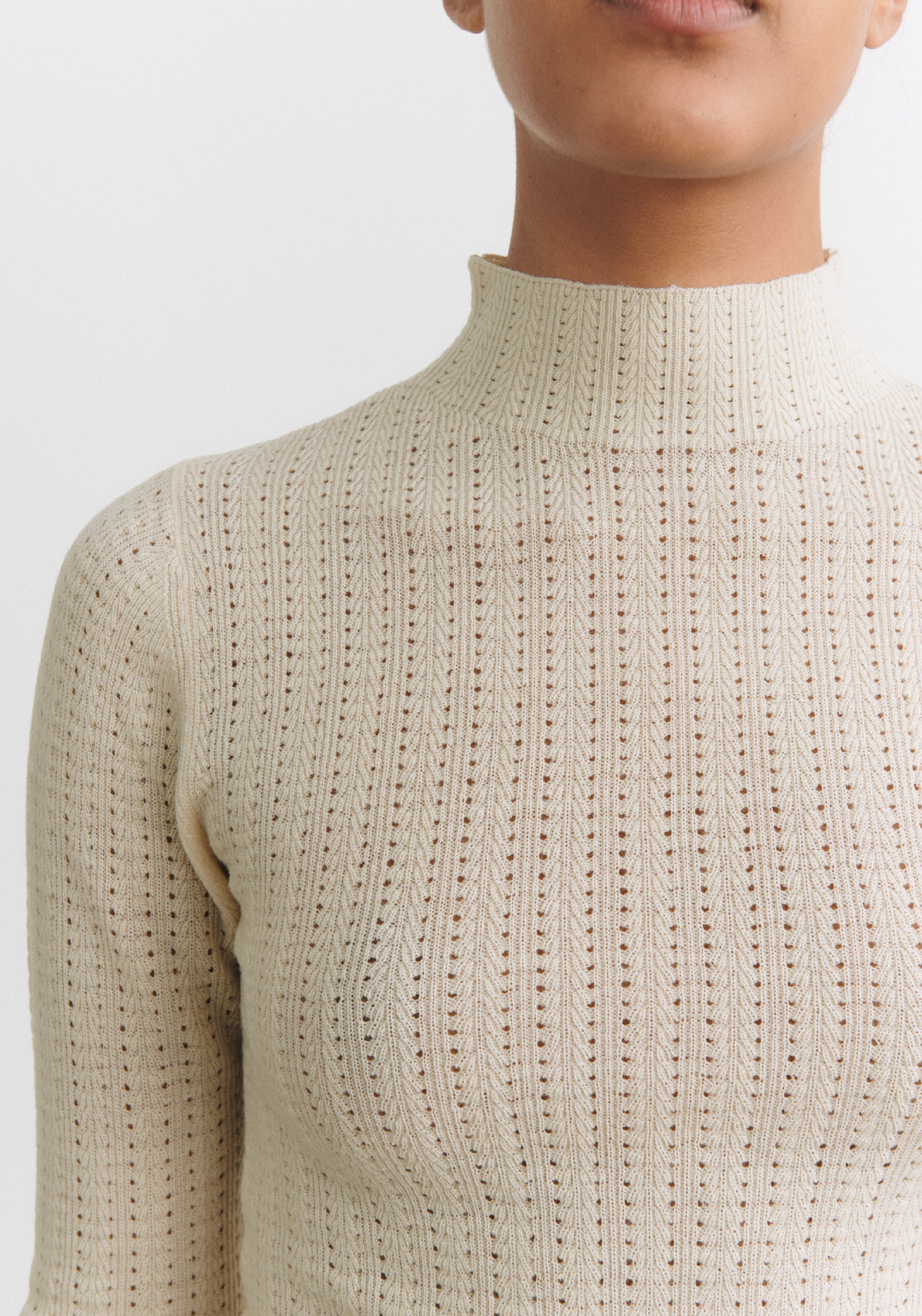 Helancă din lână merinos - Pointelle Fine knit Ecru