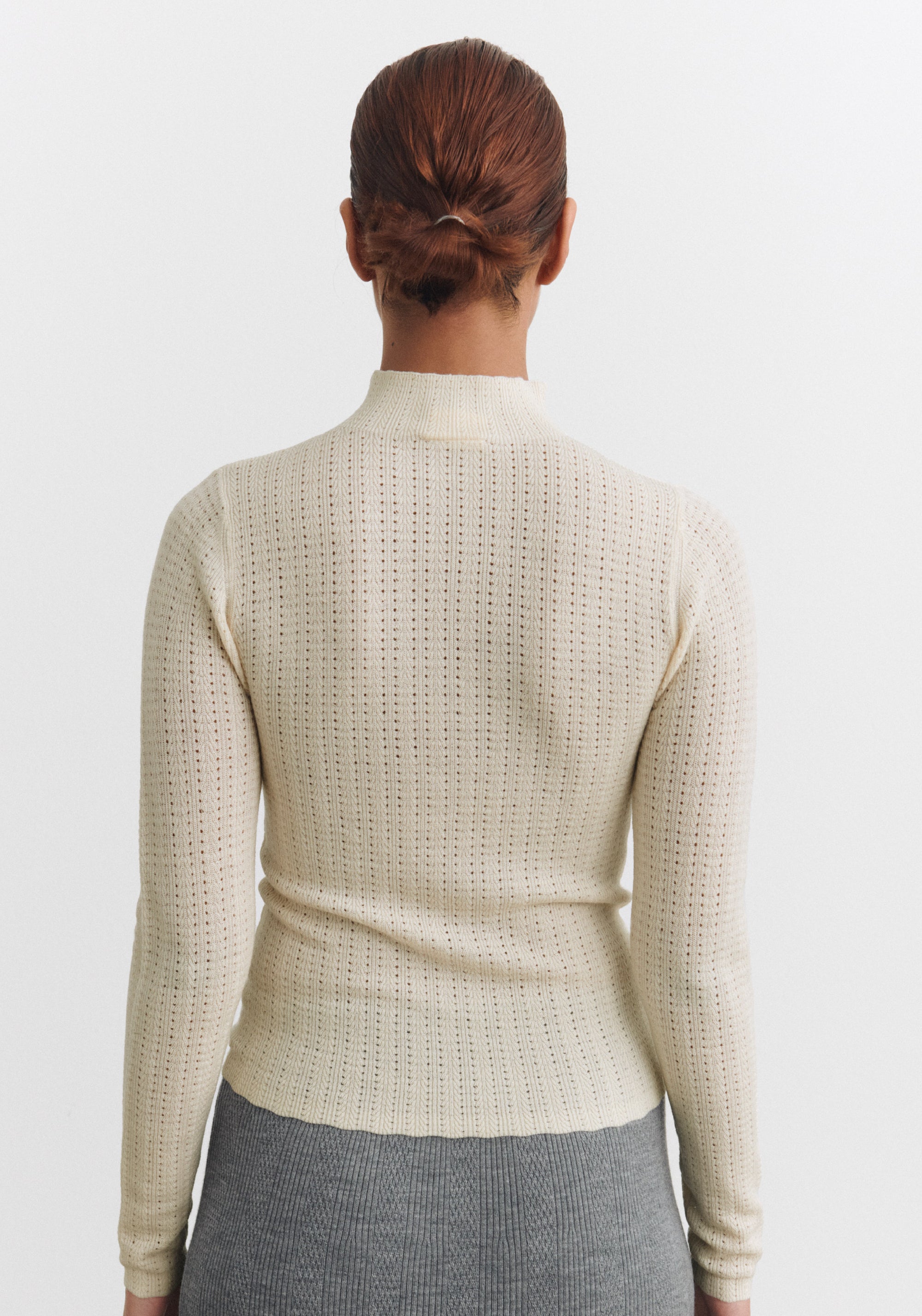 Helancă din lână merinos - Pointelle Fine knit Ecru