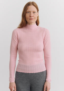 Helancă din lână merinos - Pointelle Fine knit Rose Quartz