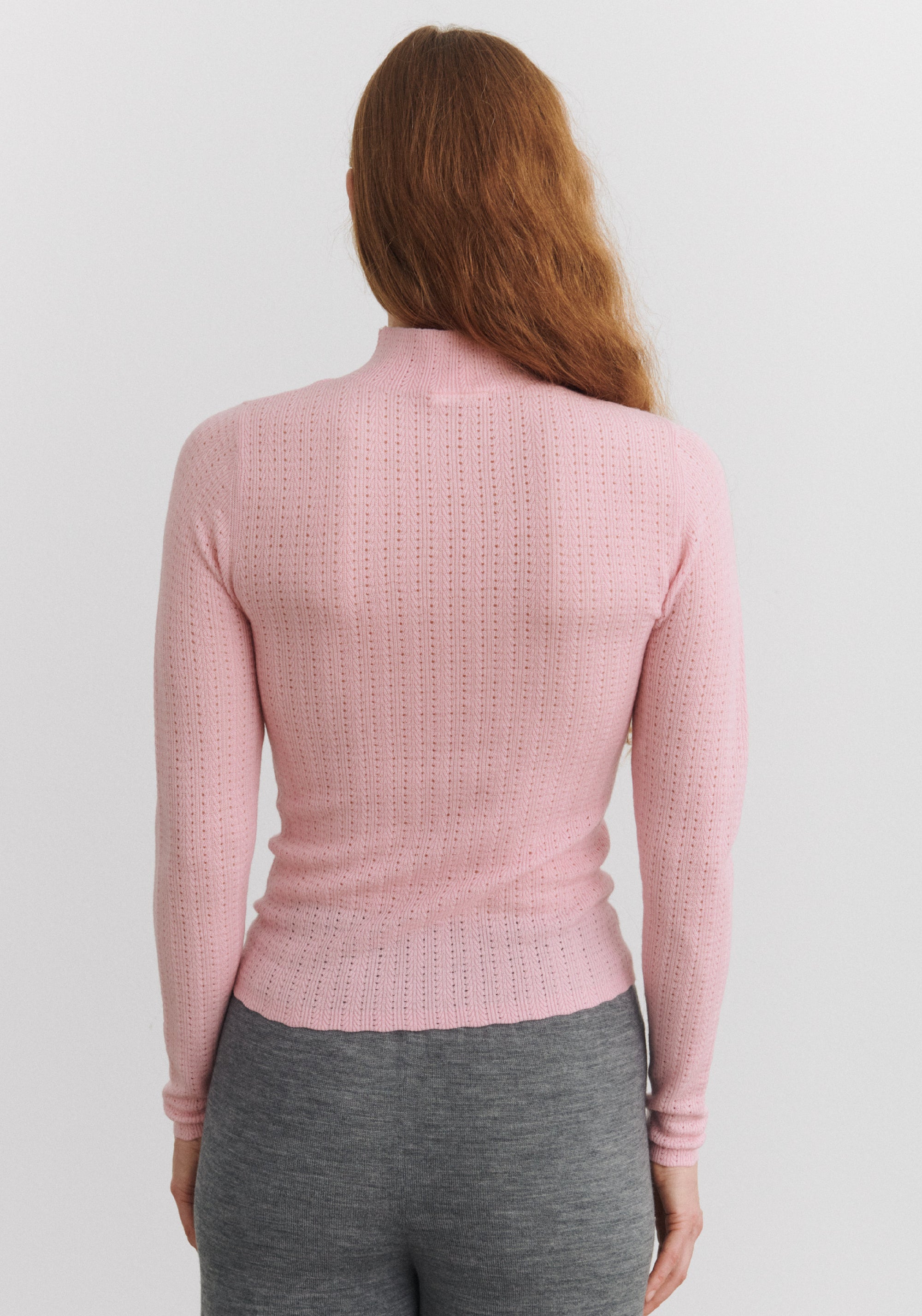 Helancă din lână merinos - Pointelle Fine knit Rose Quartz