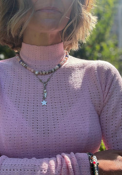 Helancă din lână merinos - Pointelle Fine knit Rose Quartz
