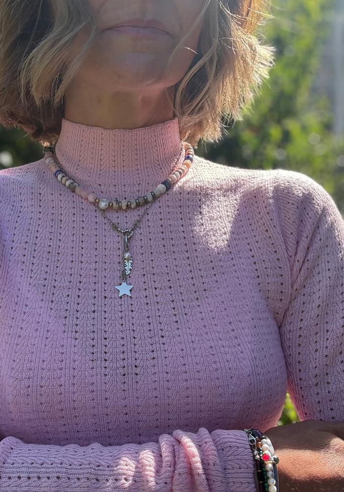 Helancă din lână merinos - Pointelle Fine knit Rose Quartz