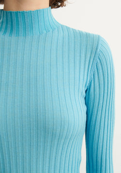 Helancă din lână merinos - Rib extrafin Aqua