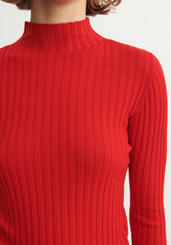 Helancă din lână merinos - Rib extrafin Signal Red