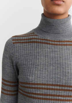 Helancă din lână merinos - Rib extrafin Steel Melange/Hazel Melange