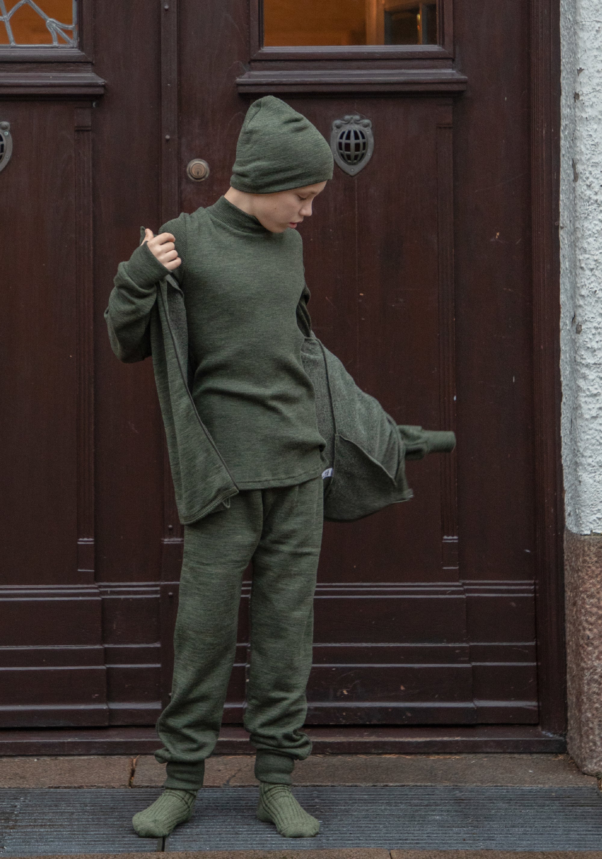Helancă brushed din lână merinos - Rib Moss Green