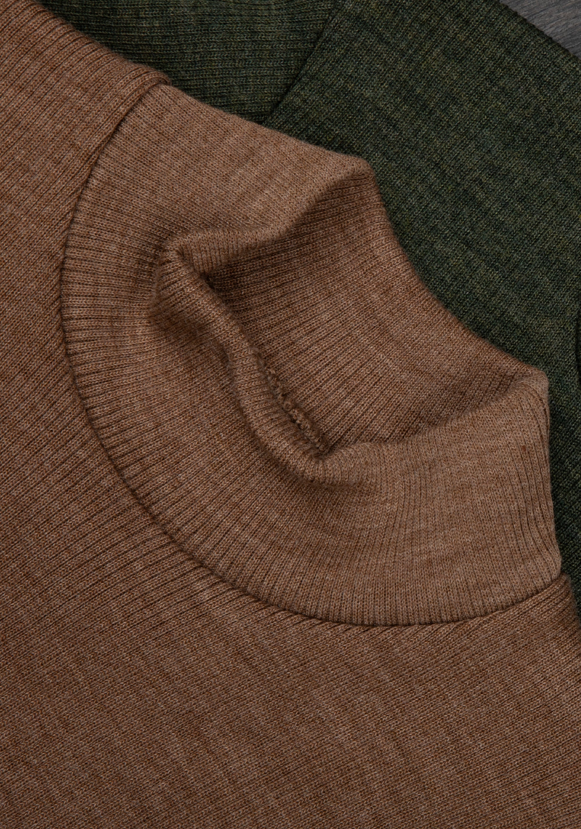 Helancă brushed din lână merinos - Rib Warm Brown