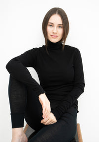 Helancă femei din lână merinos și mătase - Tora Black