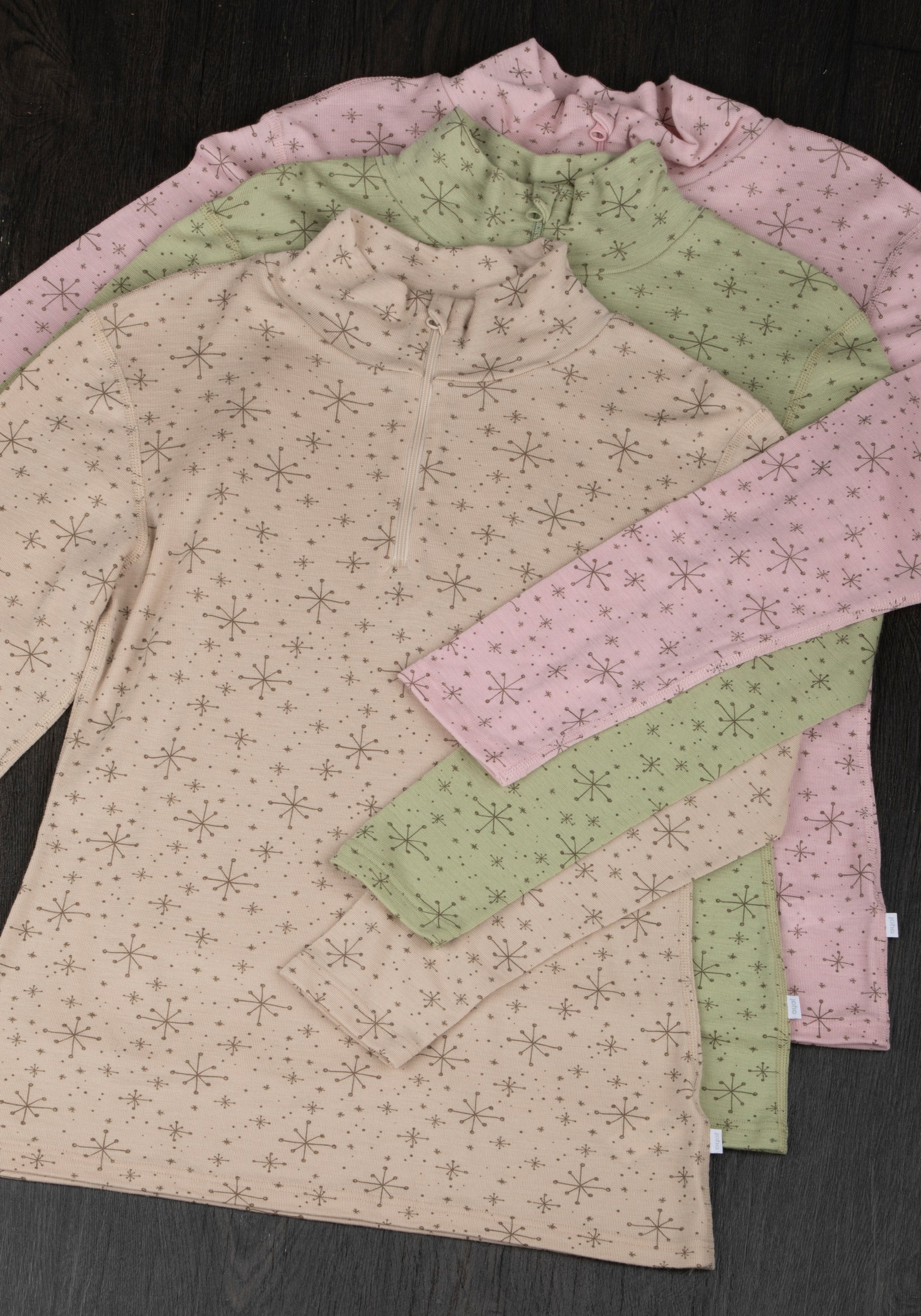 Helancă femei din lână merinos - Handdrawn Snowflake Beige
