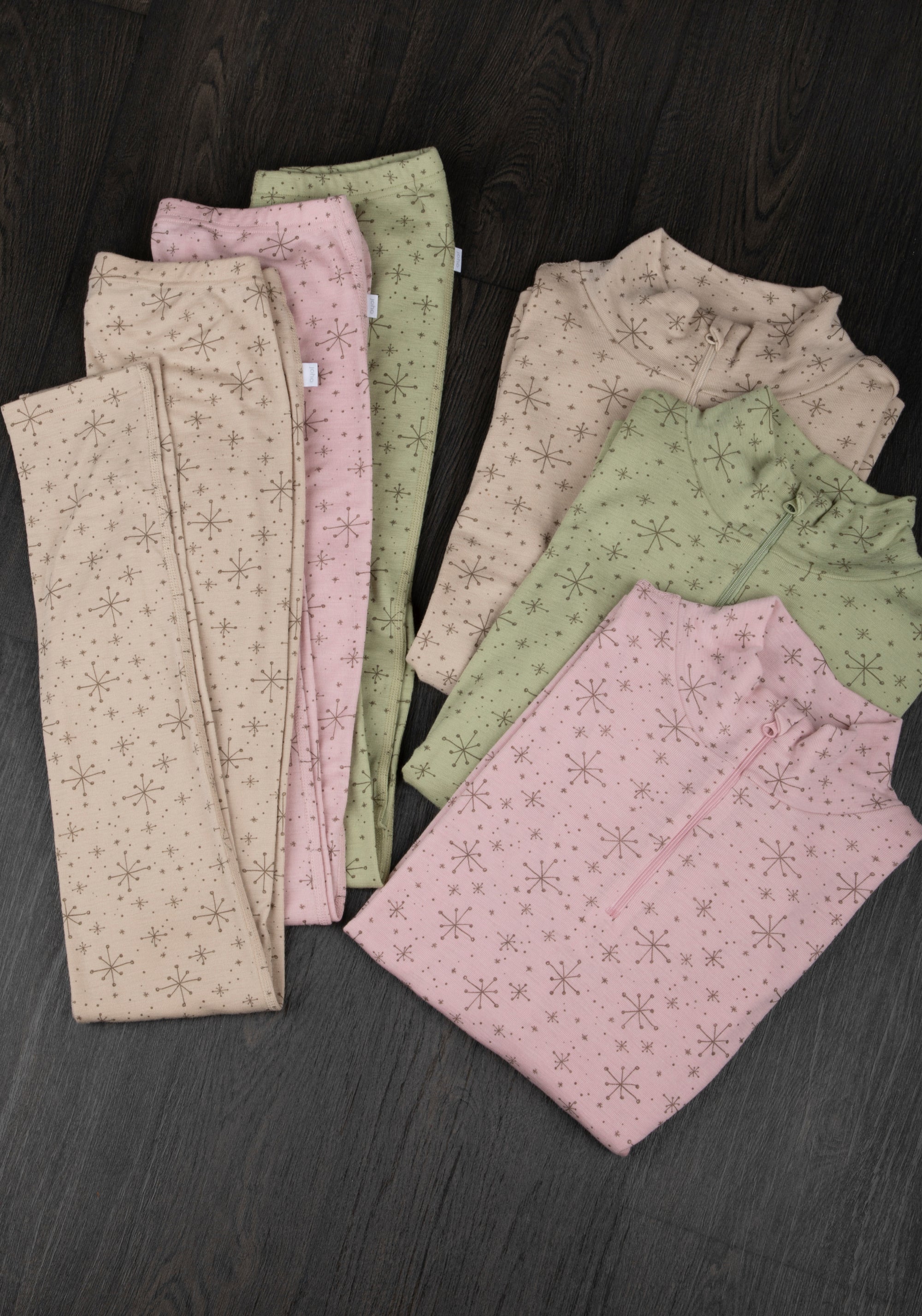 Colanți femei din lână merinos - Handdrawn Snowflake Beige