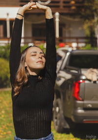 Helancă femei din lână merinos - Pointelle Fine knit Black FUB Woman HipHip.ro