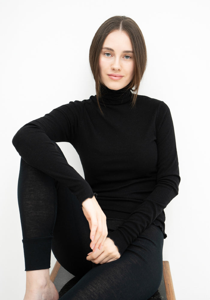 Helancă femei din lână merinos și mătase - Tora Black